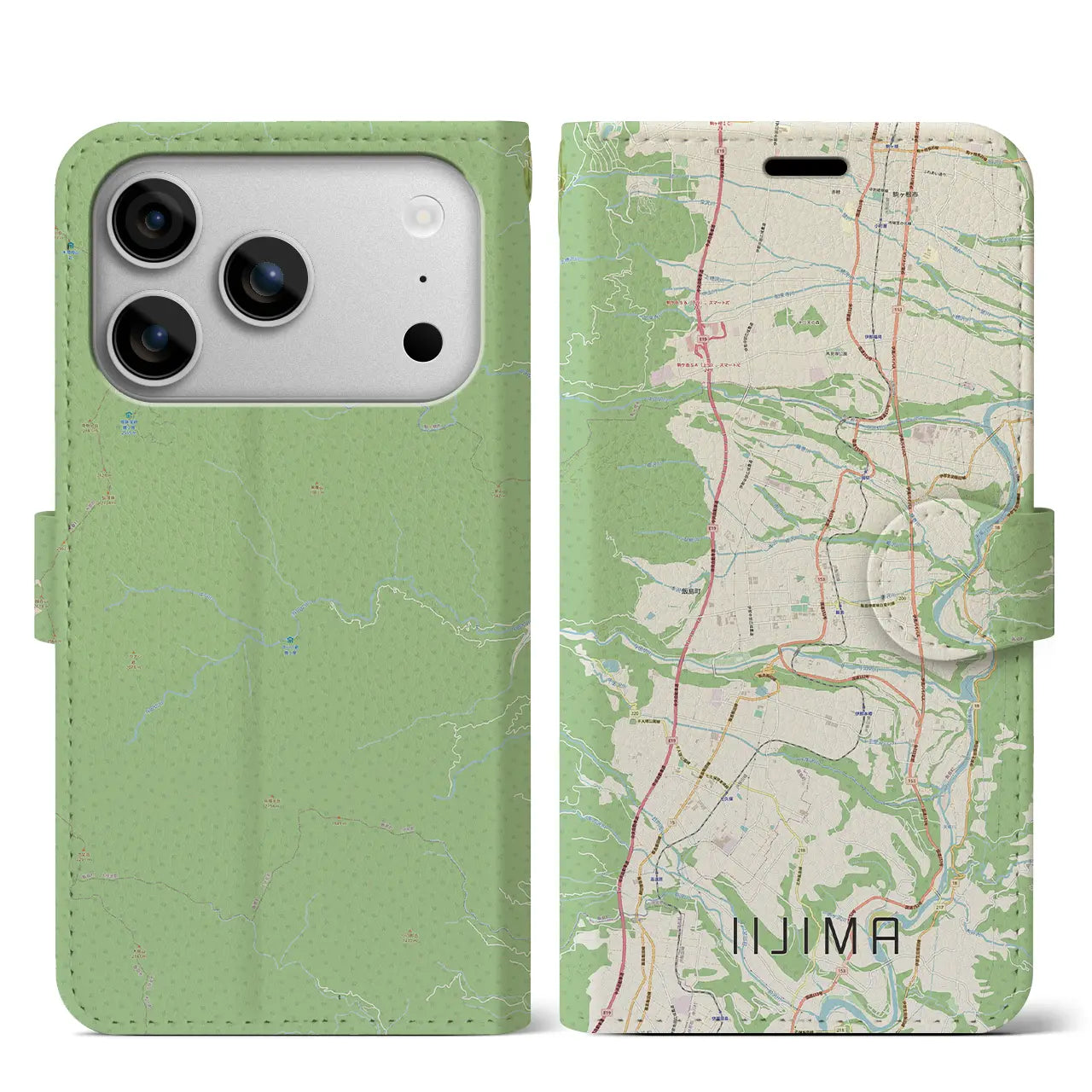【飯島(長野県)】地図柄iPhoneケース(手帳タイプ)