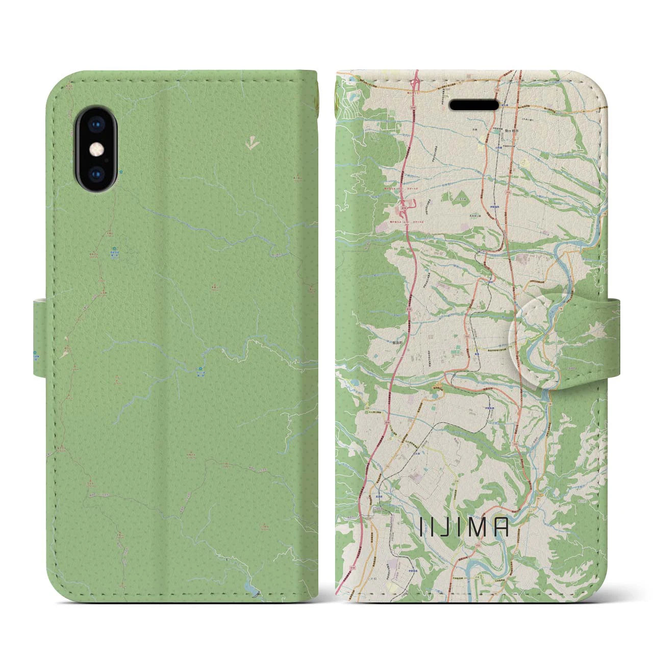 【飯島(長野県)】地図柄iPhoneケース(手帳タイプ)ナチュラル・iPhone XS / X 用