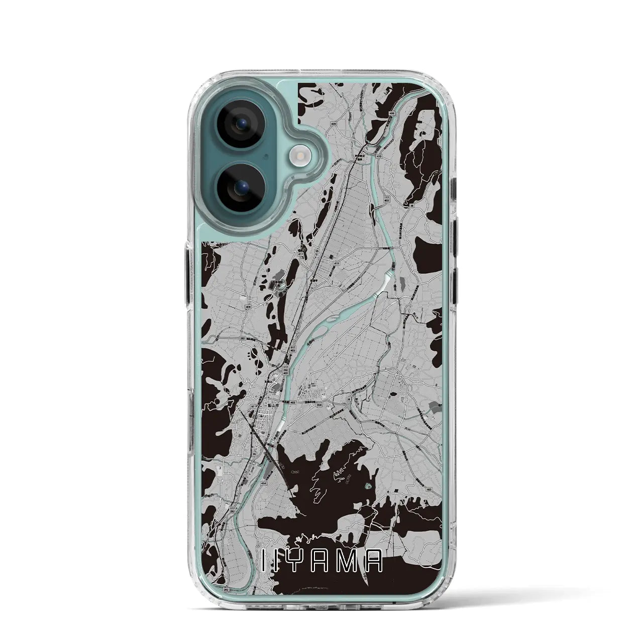 【飯山(長野県)】地図柄iPhoneケース(MagSafeタイプ)モノトーン・iPhone 16 Pro 用