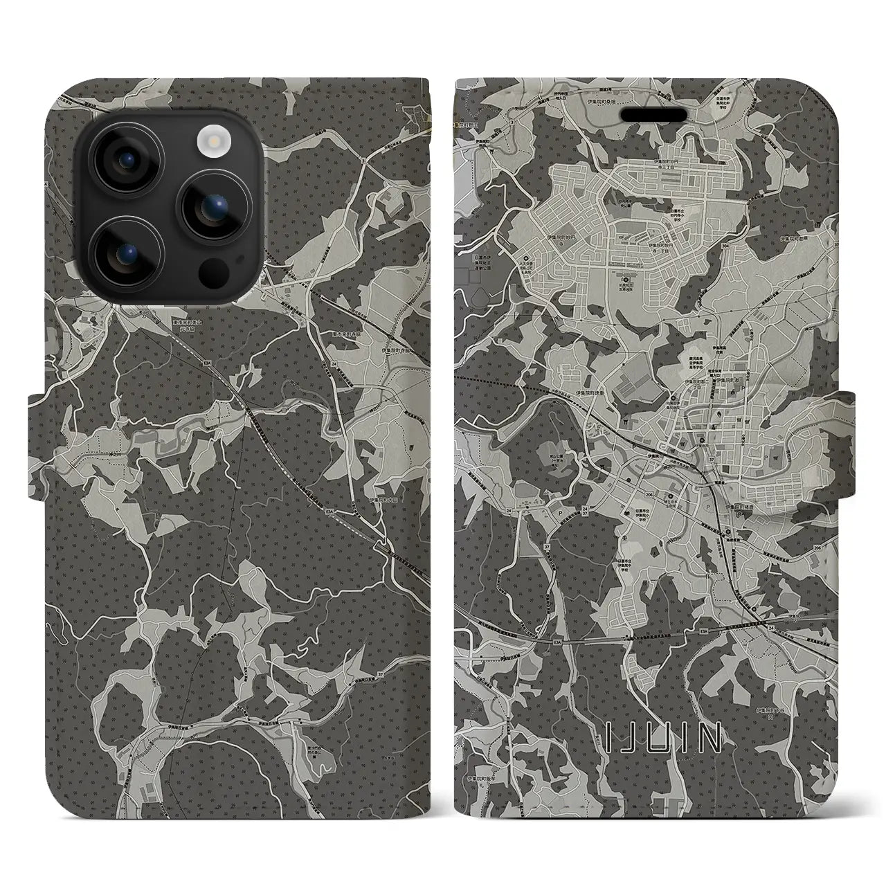 【伊集院(鹿児島県)】地図柄iPhoneケース(手帳タイプ)モノトーン・iPhone 16 用