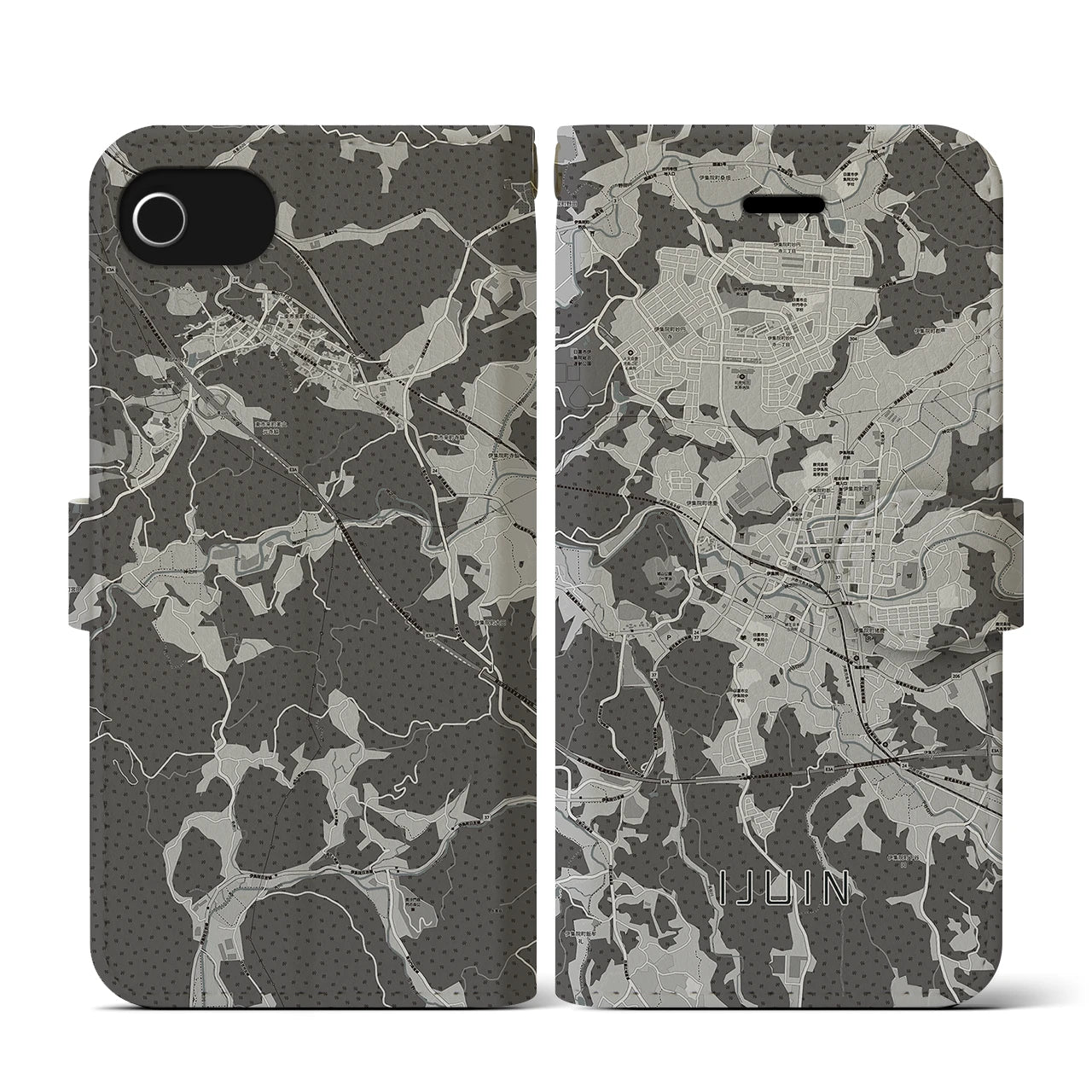 【伊集院(鹿児島県)】地図柄iPhoneケース(手帳タイプ)モノトーン・iPhone SE(第3 / 第2世代) / 8 / 7 / 6s / 6 用