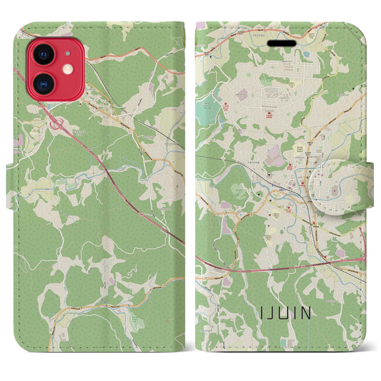 【伊集院(鹿児島県)】地図柄iPhoneケース(手帳タイプ)ナチュラル・iPhone 11 用