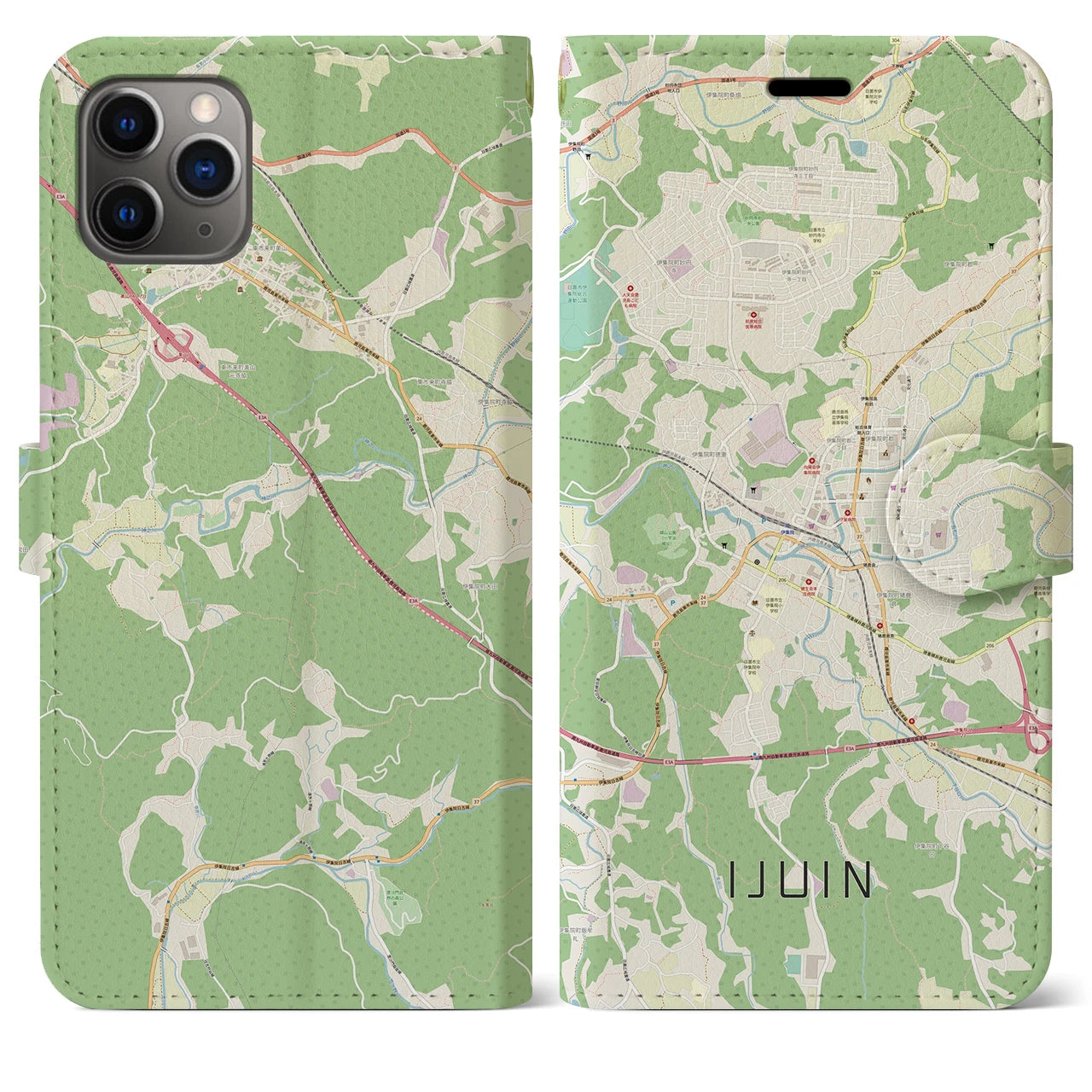 【伊集院(鹿児島県)】地図柄iPhoneケース(手帳タイプ)ナチュラル・iPhone 11 Pro Max 用