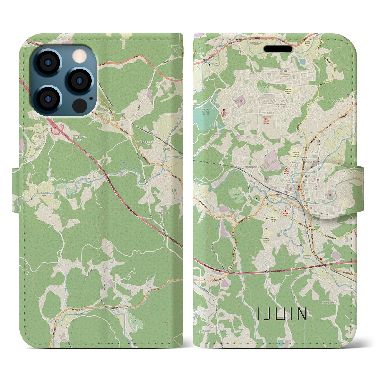 【伊集院(鹿児島県)】地図柄iPhoneケース(手帳タイプ)ナチュラル・iPhone 12 / 12 Pro 用