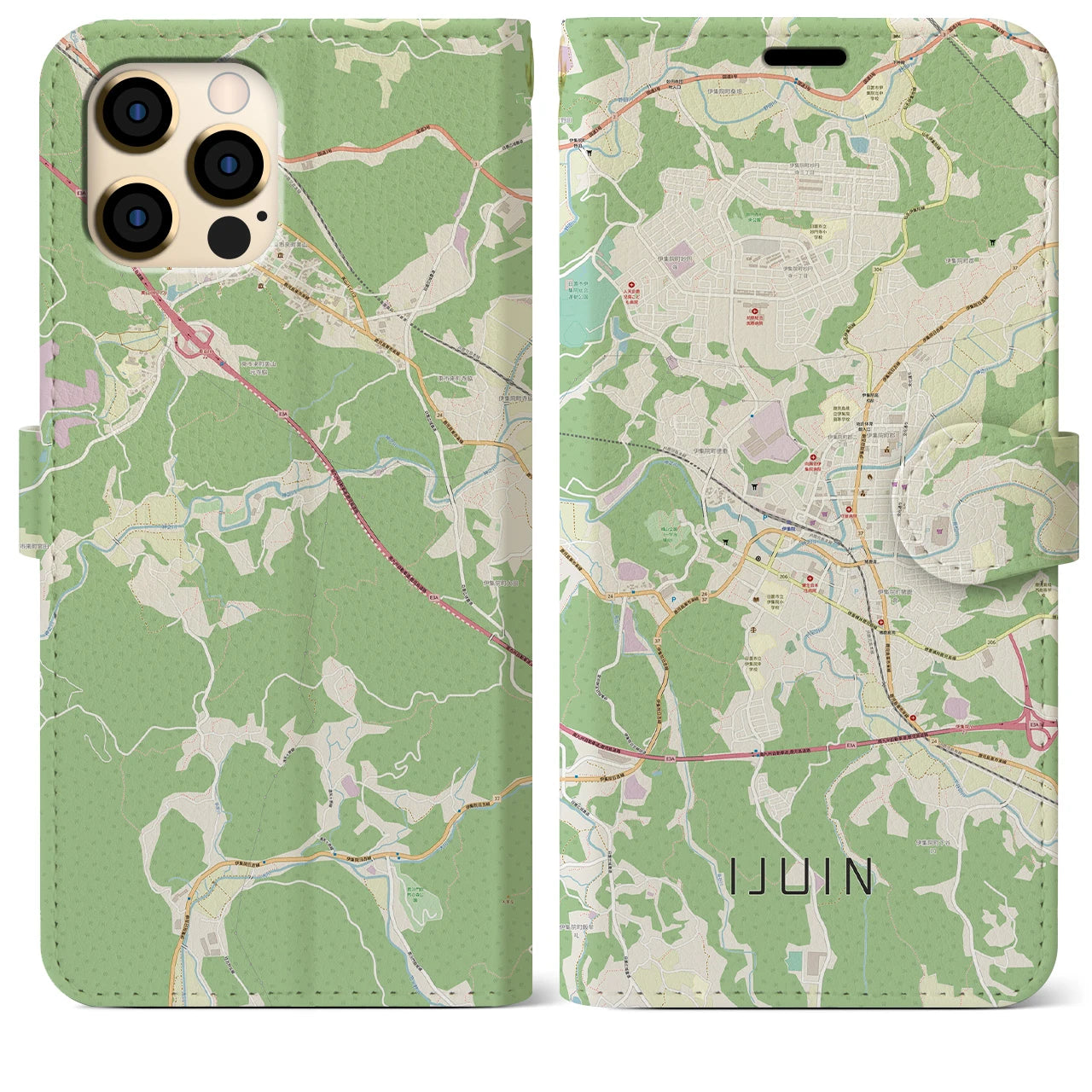 【伊集院(鹿児島県)】地図柄iPhoneケース(手帳タイプ)ナチュラル・iPhone 12 Pro Max 用