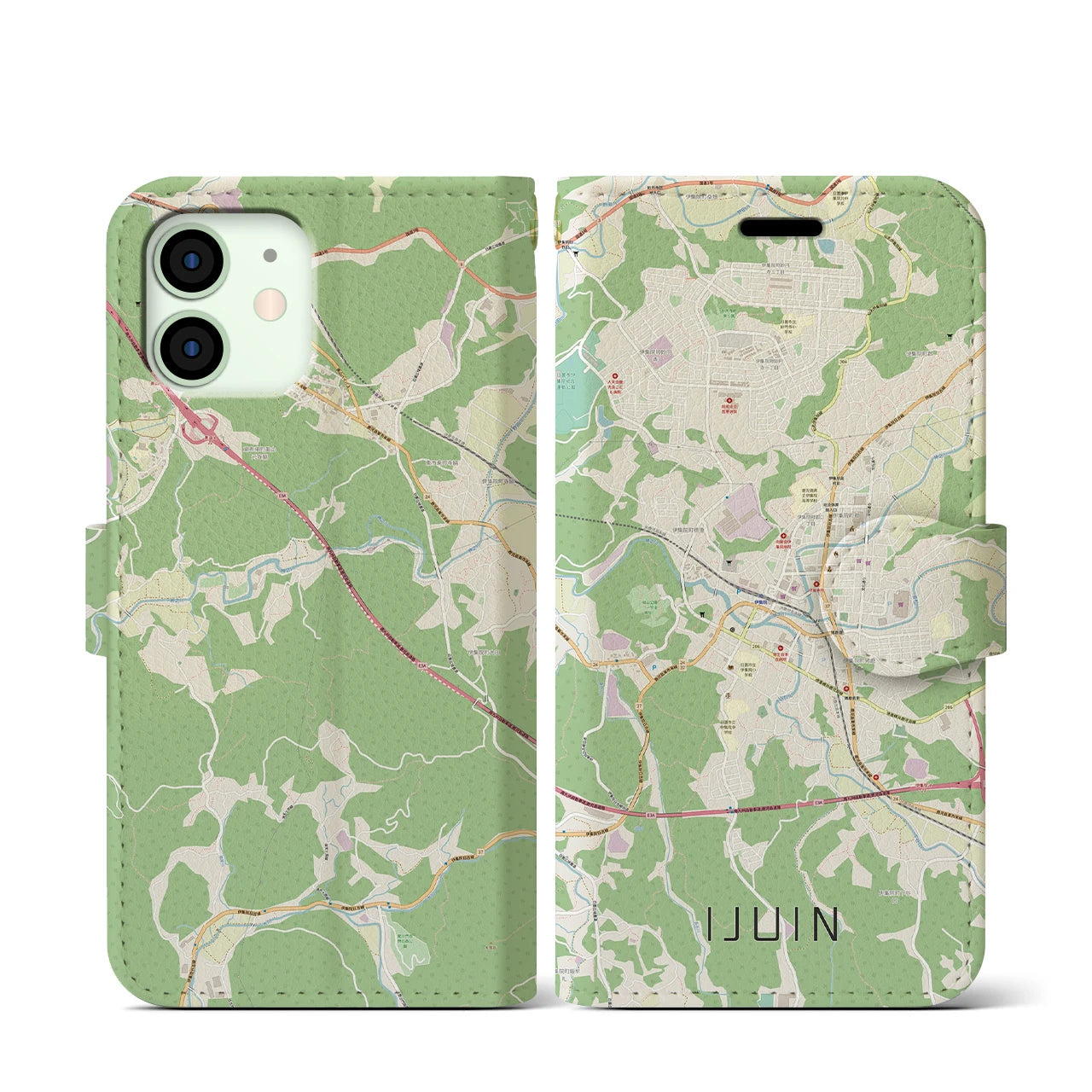 【伊集院(鹿児島県)】地図柄iPhoneケース(手帳タイプ)ナチュラル・iPhone 12 mini 用