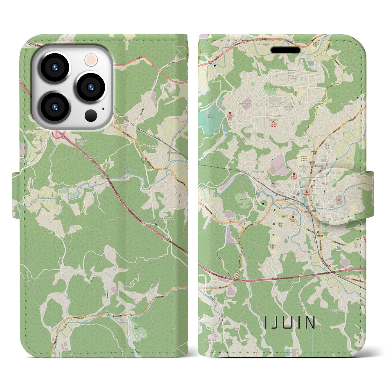 【伊集院(鹿児島県)】地図柄iPhoneケース(手帳タイプ)ナチュラル・iPhone 13 Pro 用