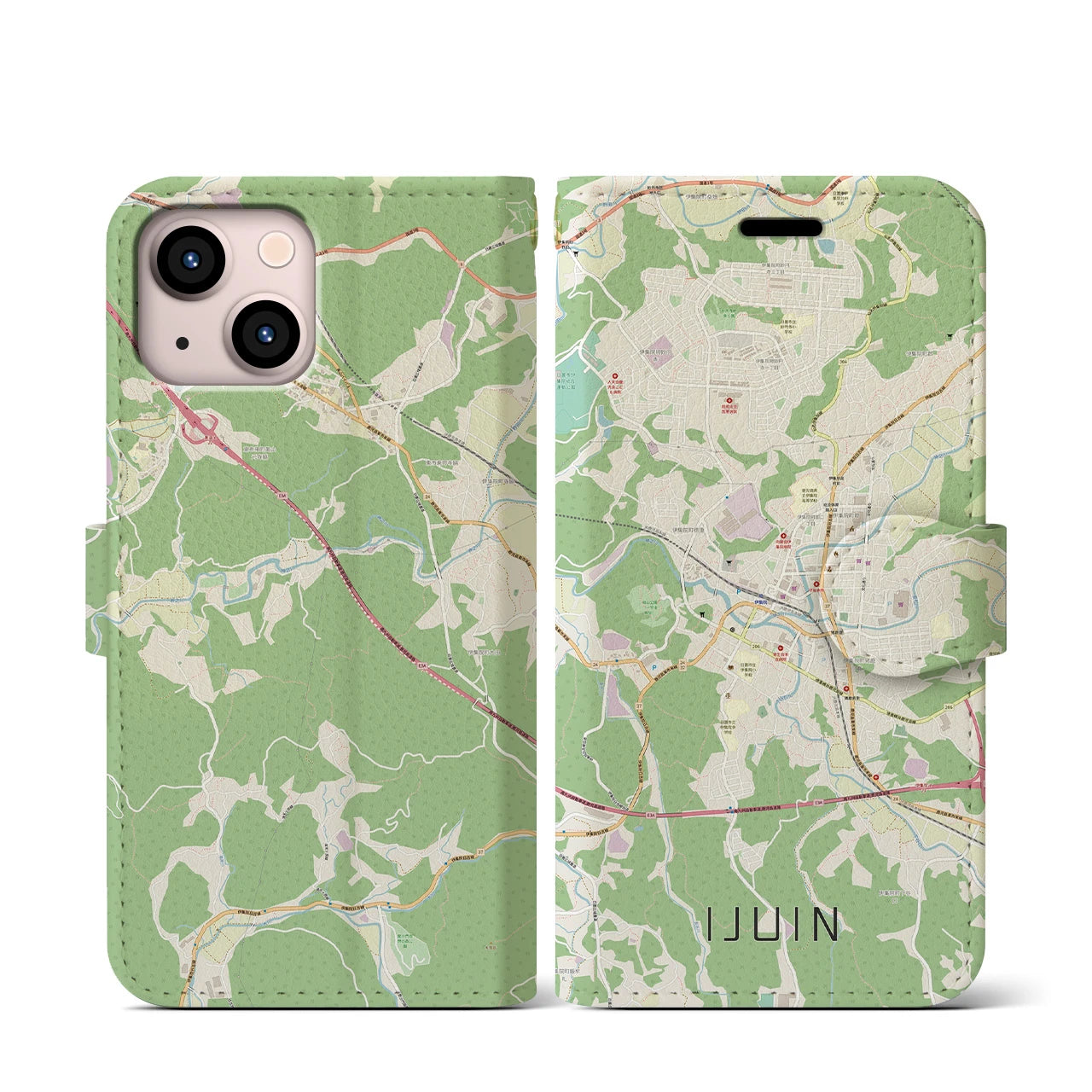 【伊集院(鹿児島県)】地図柄iPhoneケース(手帳タイプ)ナチュラル・iPhone 13 mini 用
