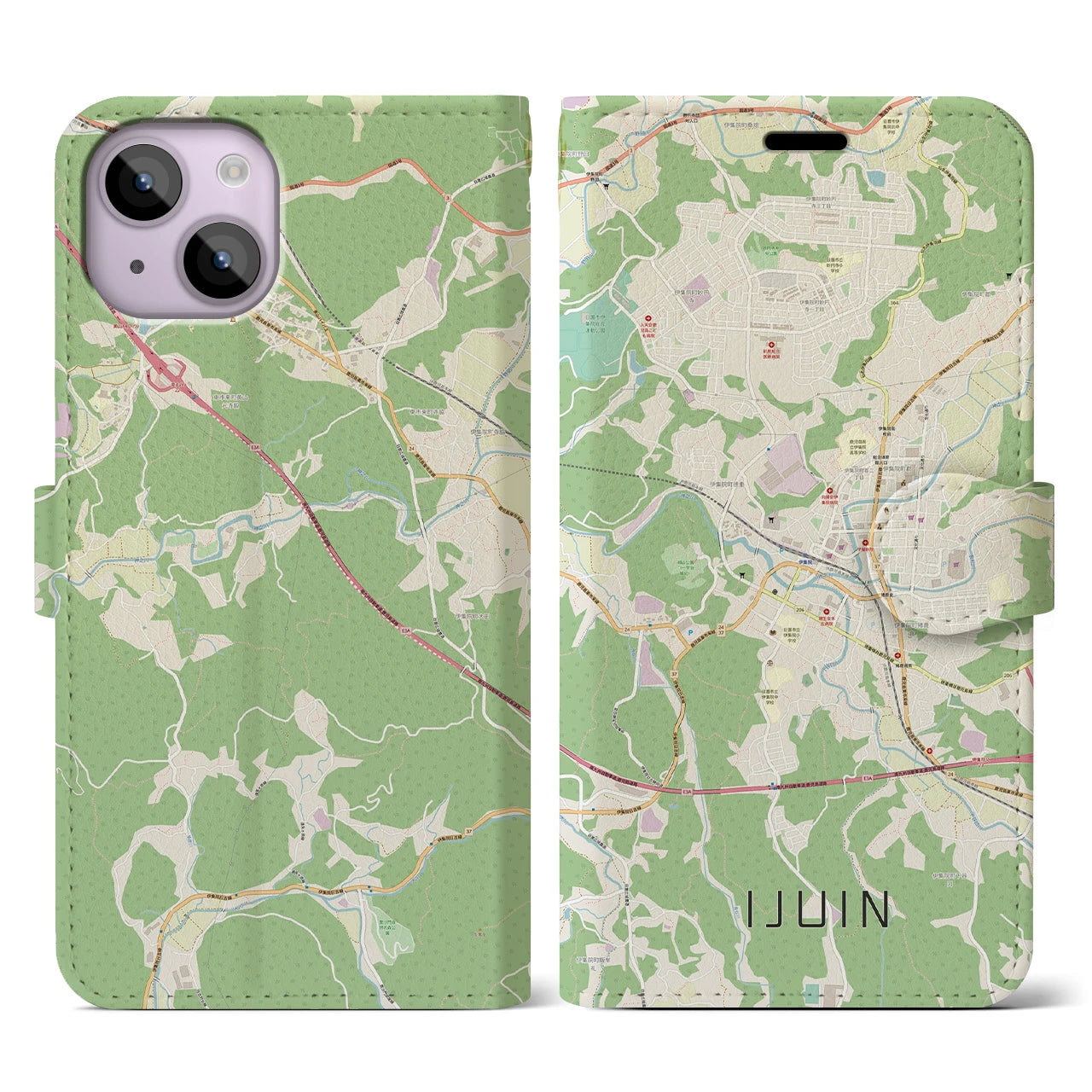 【伊集院(鹿児島県)】地図柄iPhoneケース(手帳タイプ)ナチュラル・iPhone 14 用