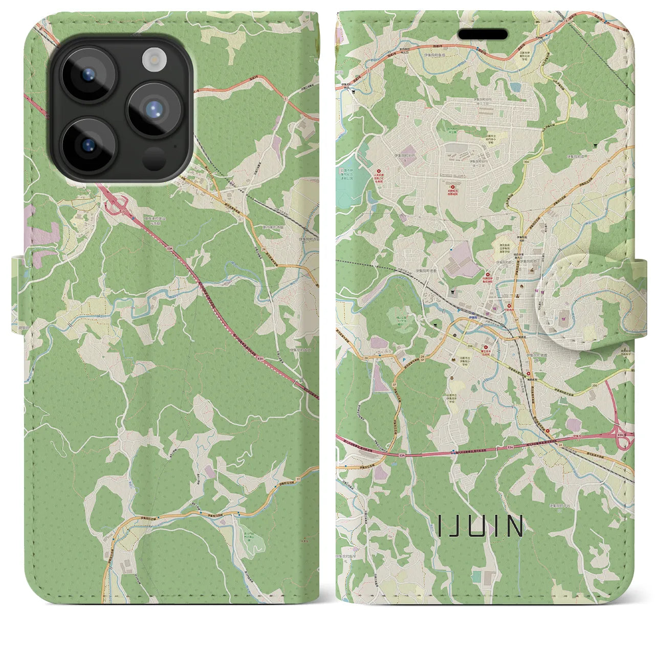 【伊集院(鹿児島県)】地図柄iPhoneケース(手帳タイプ)ナチュラル・iPhone 15 Pro Max 用