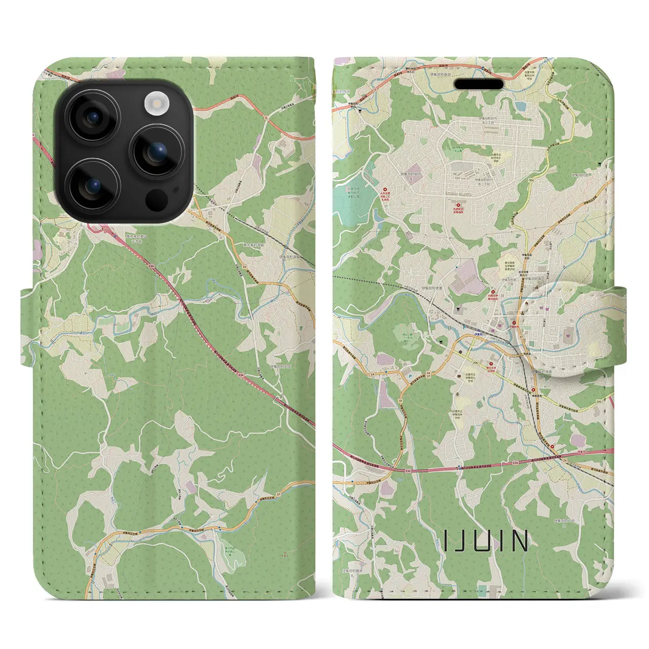 【伊集院(鹿児島県)】地図柄iPhoneケース(手帳タイプ)ナチュラル・iPhone 16 用