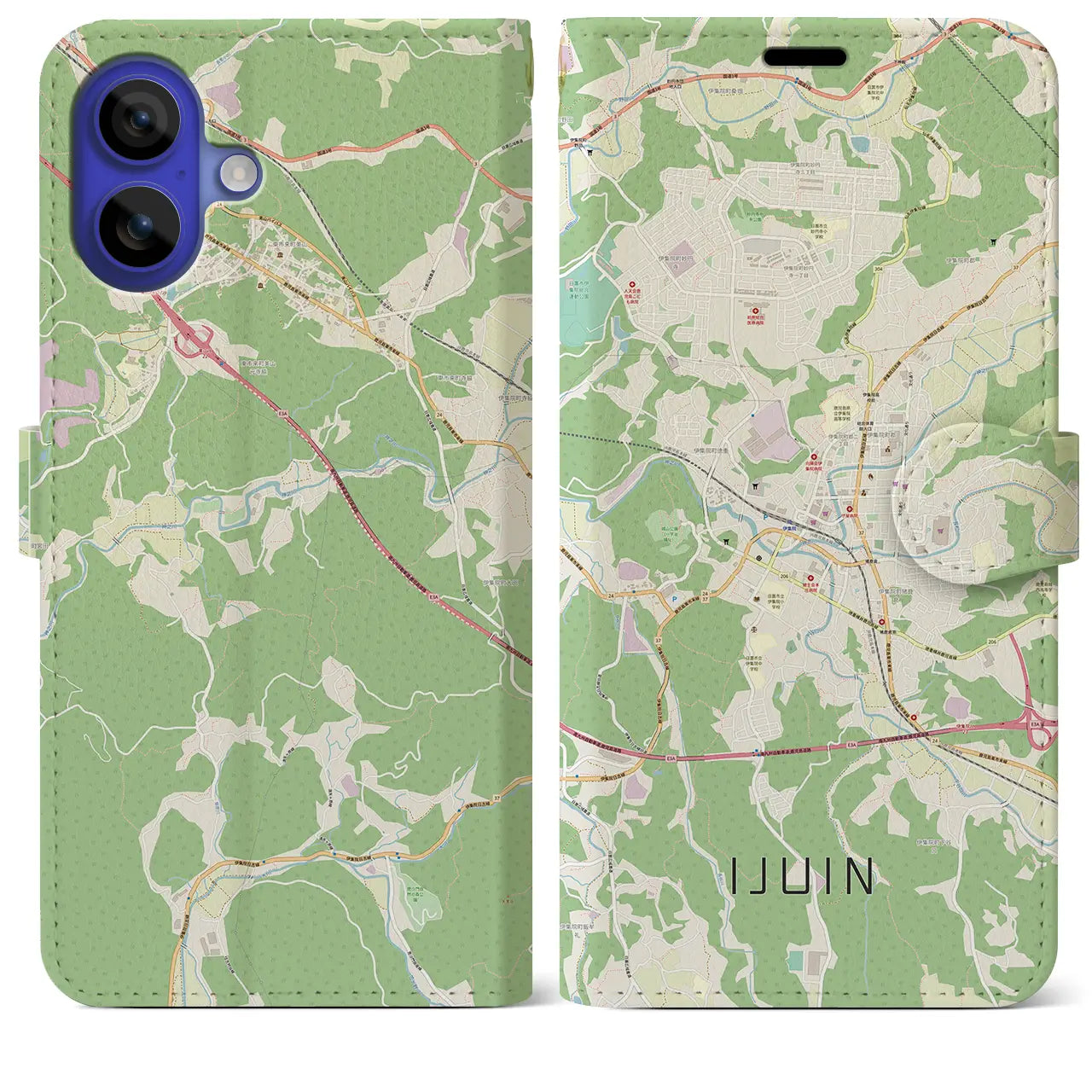【伊集院(鹿児島県)】地図柄iPhoneケース(手帳タイプ)ナチュラル・iPhone 16 Pro Max 用