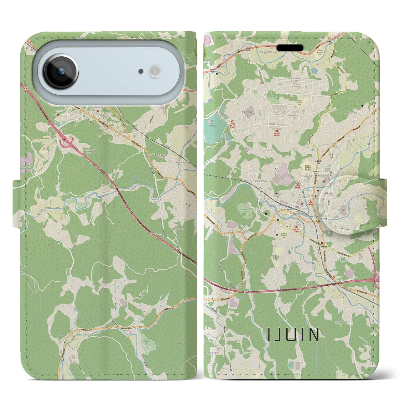 【伊集院(鹿児島県)】地図柄iPhoneケース(手帳タイプ)モノトーン・iPhone 17 Pro Max 用