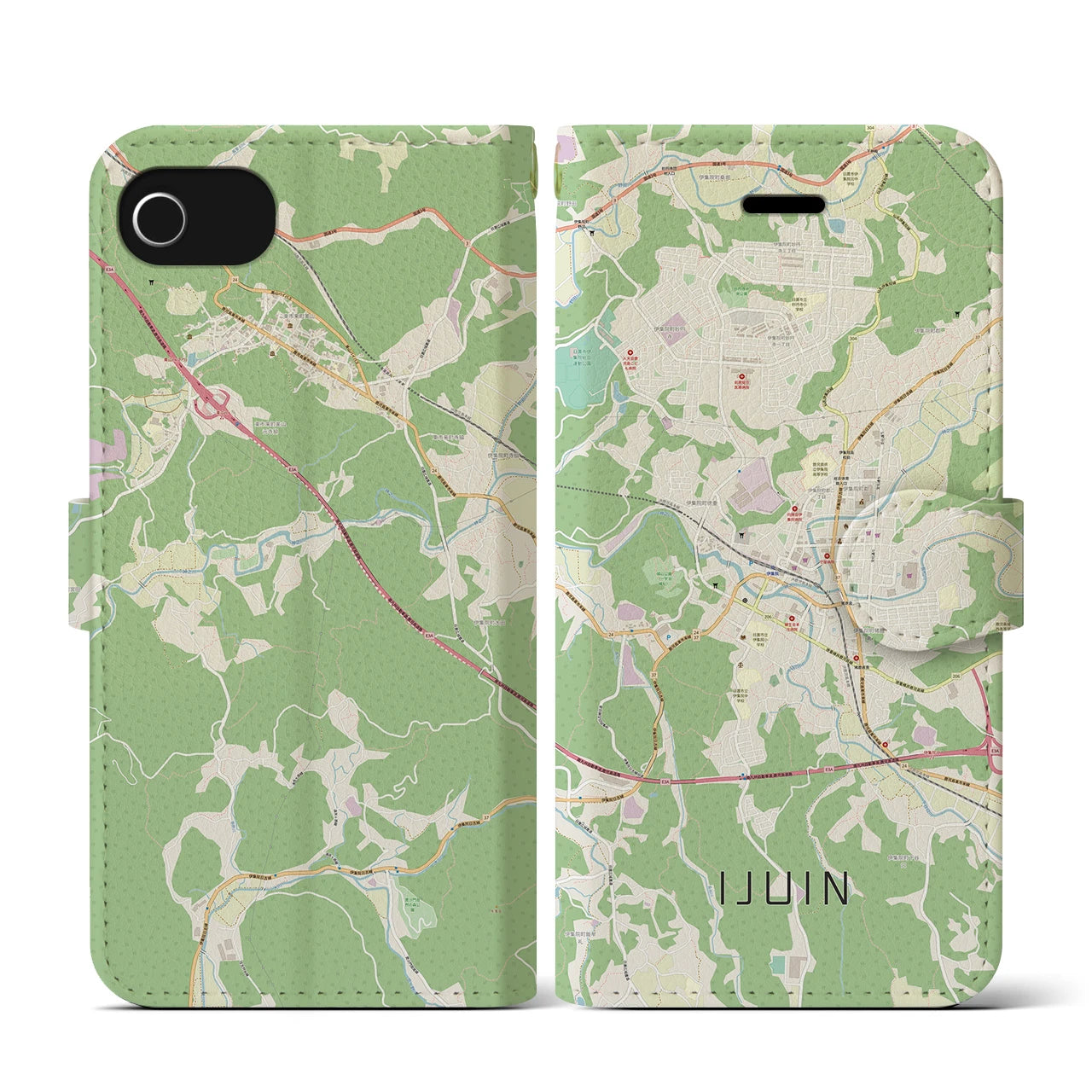 【伊集院(鹿児島県)】地図柄iPhoneケース(手帳タイプ)ナチュラル・iPhone SE(第3 / 第2世代) / 8 / 7 / 6s / 6 用