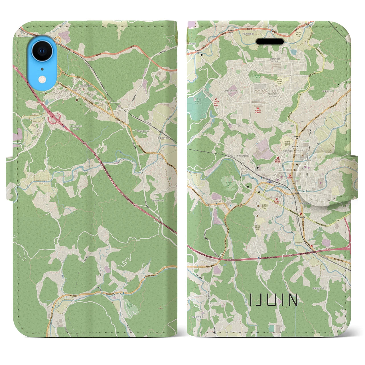 【伊集院(鹿児島県)】地図柄iPhoneケース(手帳タイプ)ナチュラル・iPhone XR 用