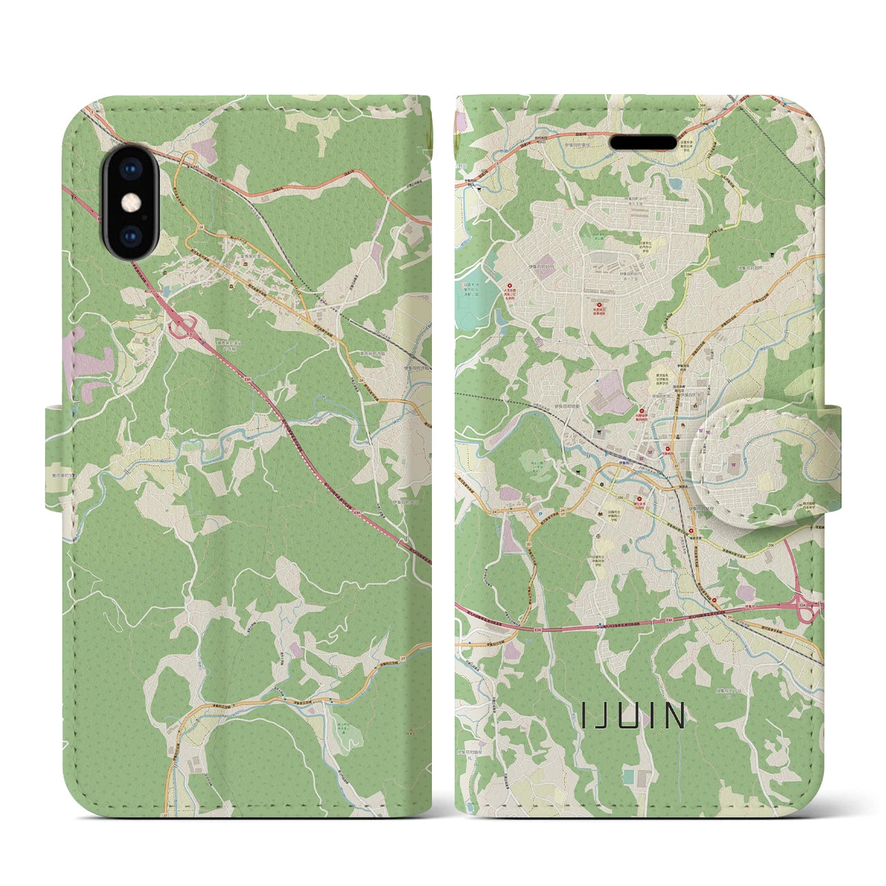 【伊集院(鹿児島県)】地図柄iPhoneケース(手帳タイプ)ナチュラル・iPhone XS / X 用