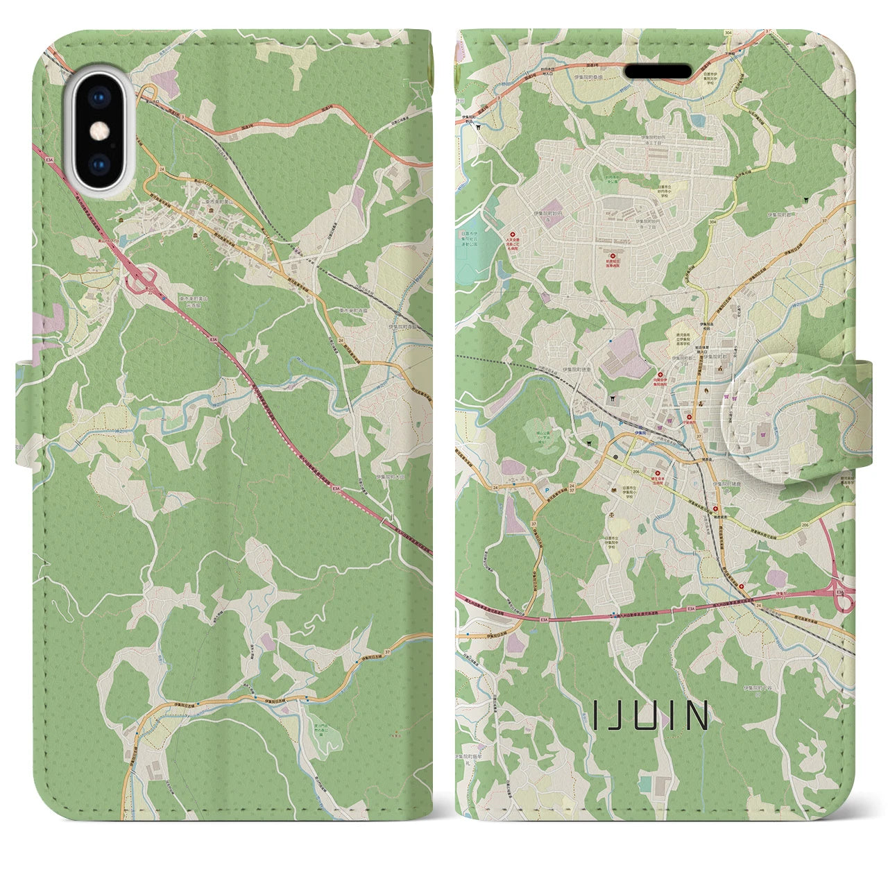 【伊集院(鹿児島県)】地図柄iPhoneケース(手帳タイプ)ナチュラル・iPhone XS Max 用