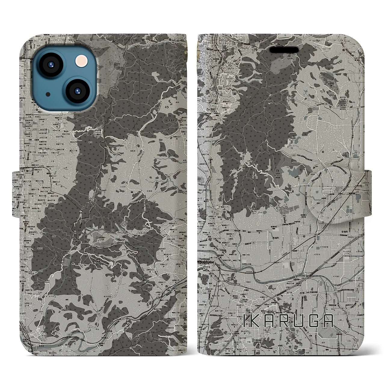 【斑鳩(奈良県)】地図柄iPhoneケース(手帳タイプ)