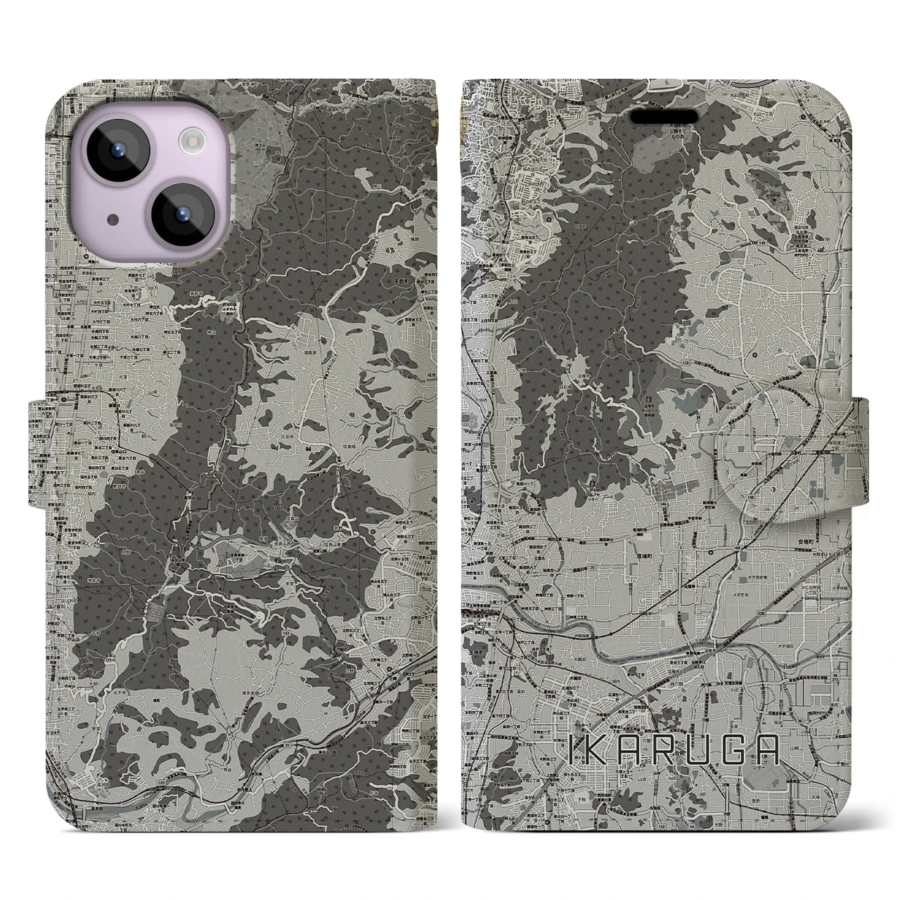 【斑鳩(奈良県)】地図柄iPhoneケース(手帳タイプ)