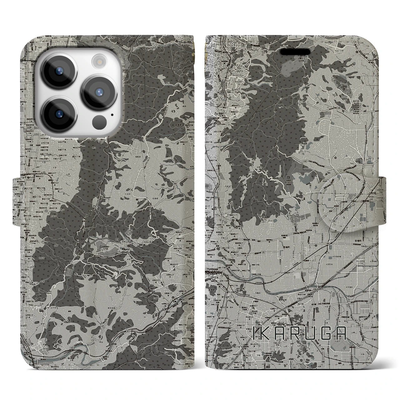 【斑鳩(奈良県)】地図柄iPhoneケース(手帳タイプ)