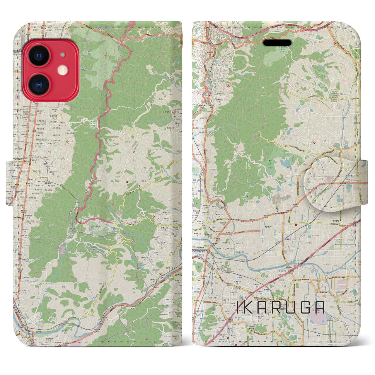 【斑鳩(奈良県)】地図柄iPhoneケース(手帳タイプ)ナチュラル・iPhone 11 用