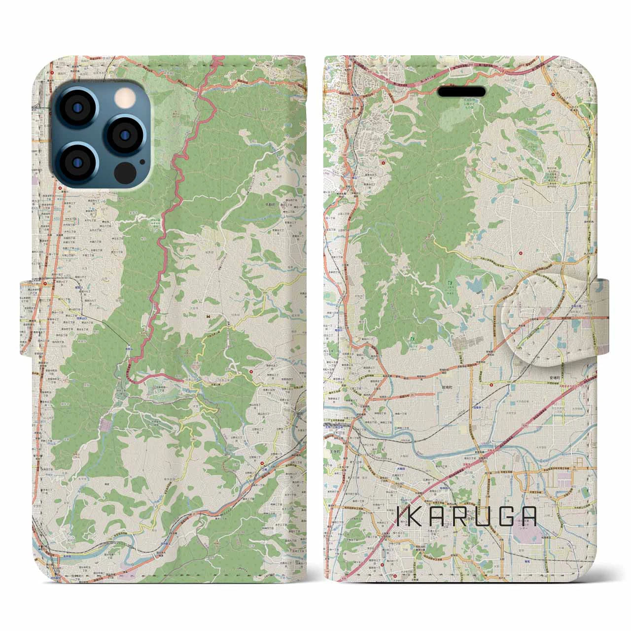 【斑鳩(奈良県)】地図柄iPhoneケース(手帳タイプ)