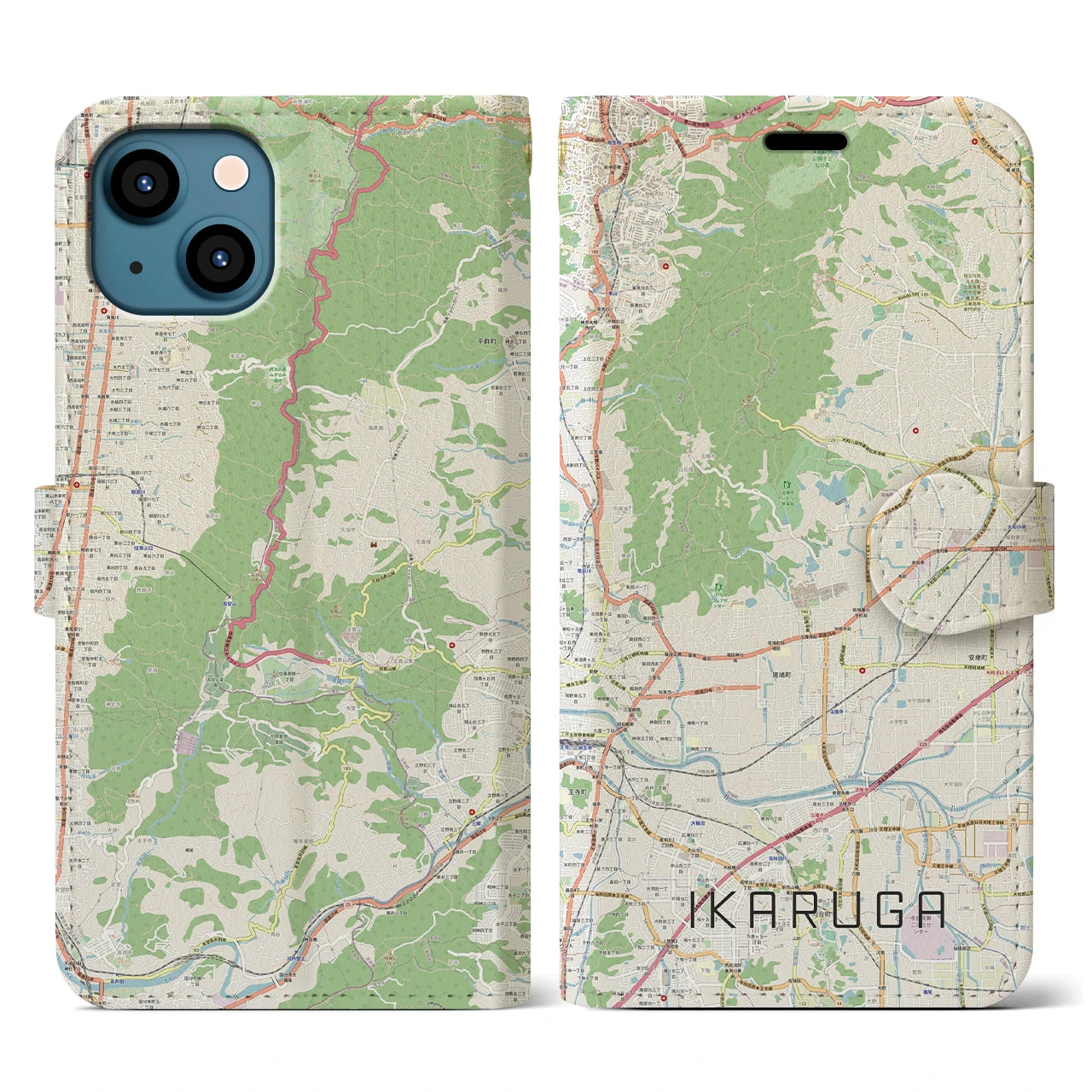 【斑鳩(奈良県)】地図柄iPhoneケース(手帳タイプ)