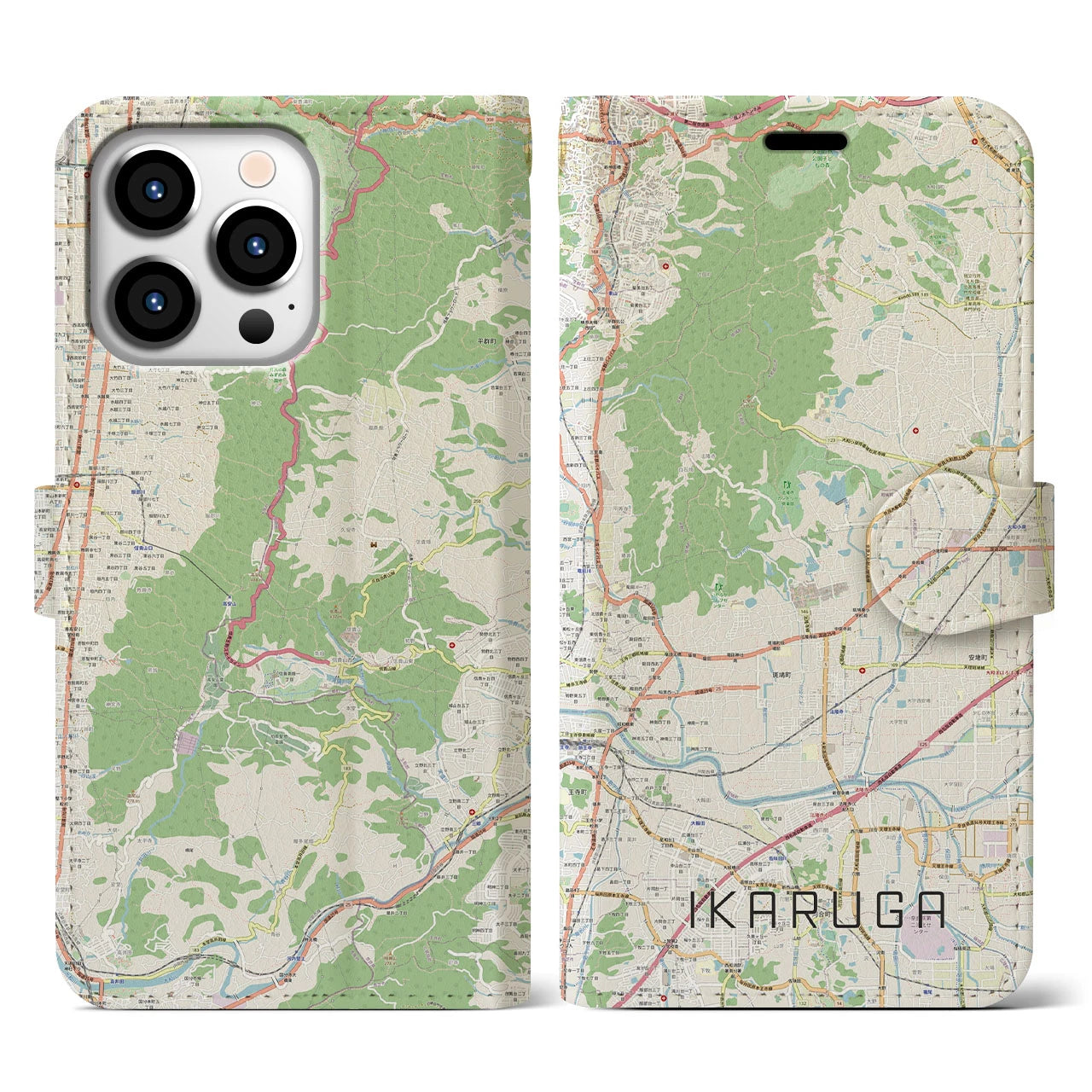 【斑鳩(奈良県)】地図柄iPhoneケース(手帳タイプ)ナチュラル・iPhone 13 Pro 用