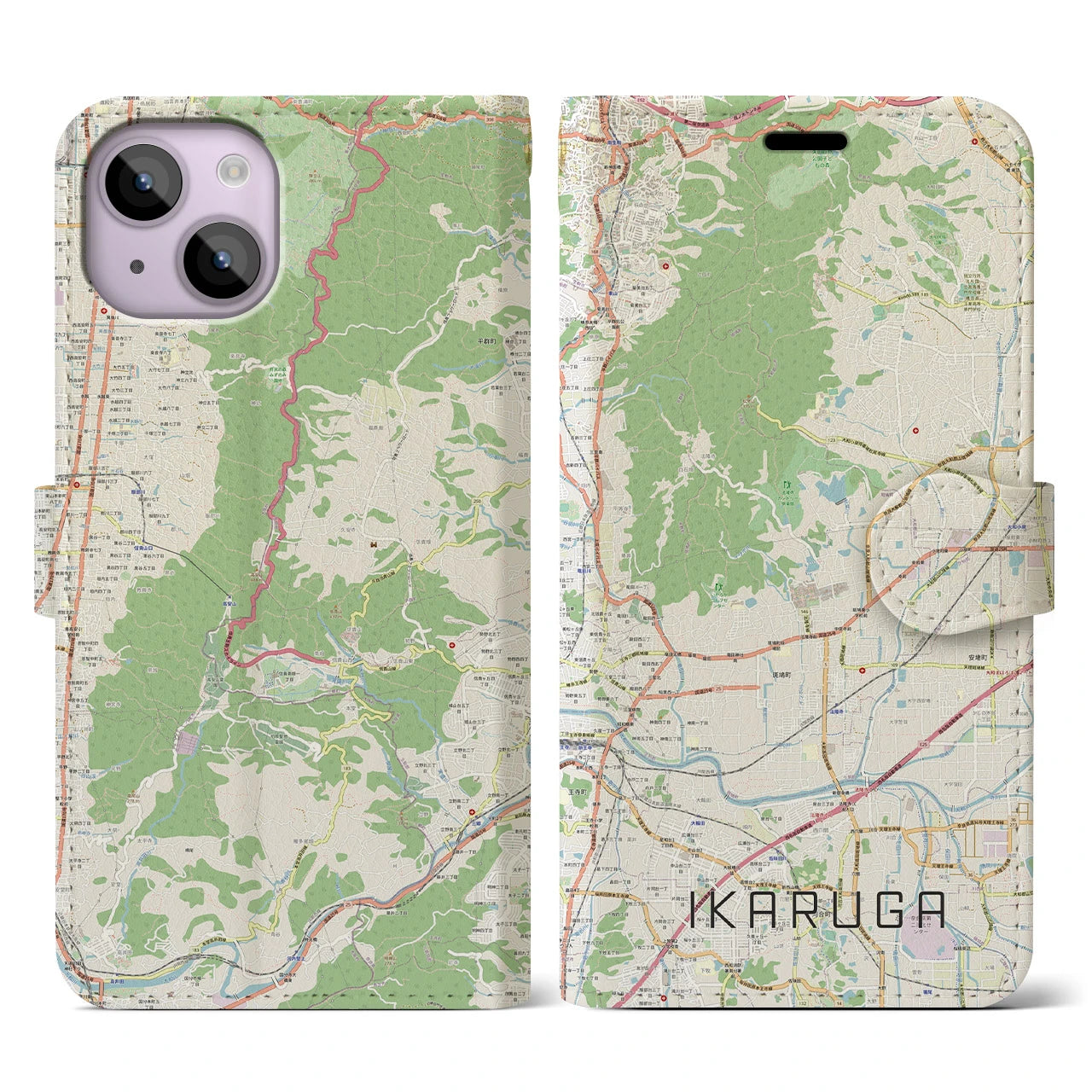 【斑鳩(奈良県)】地図柄iPhoneケース(手帳タイプ)ナチュラル・iPhone 14 用