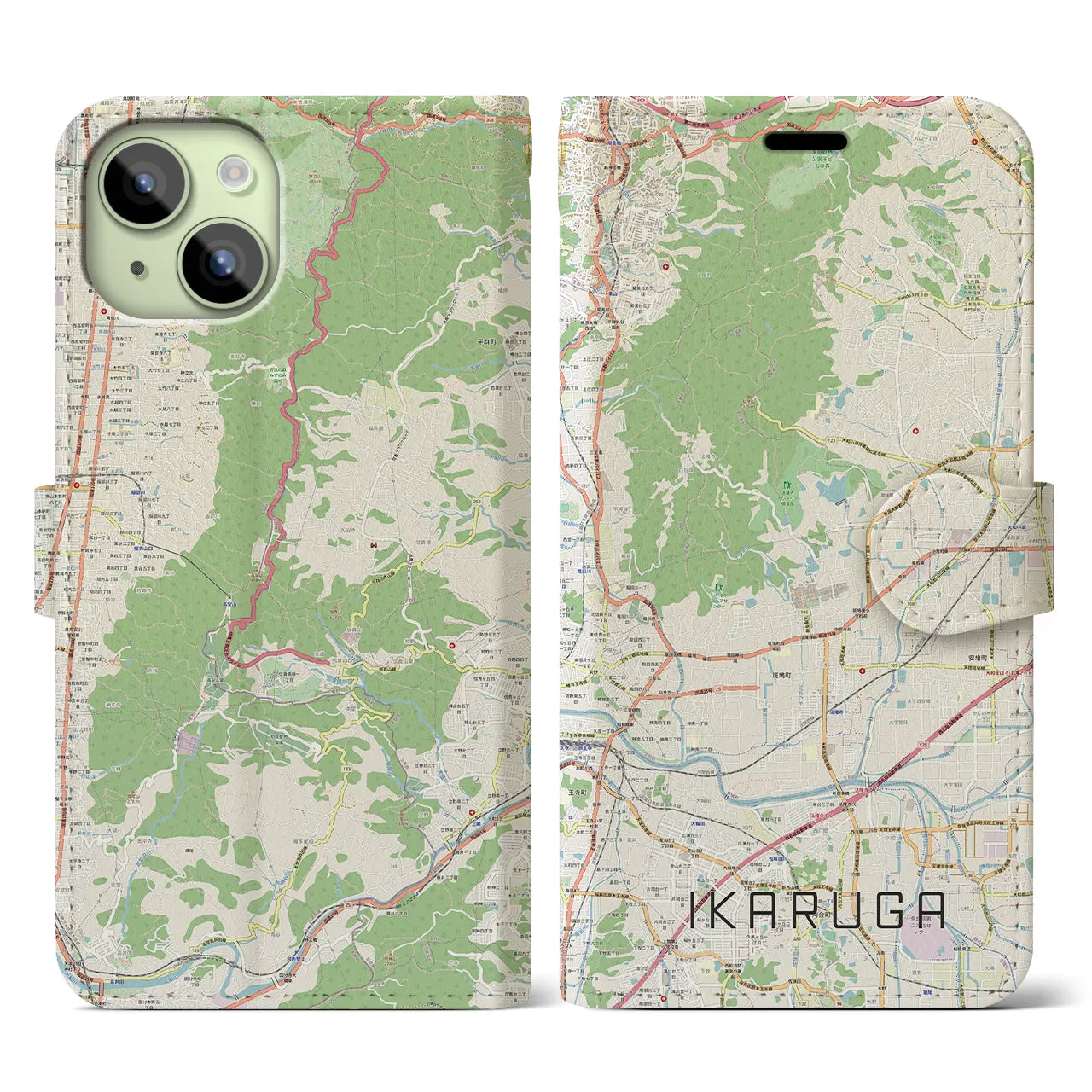 【斑鳩(奈良県)】地図柄iPhoneケース(手帳タイプ)