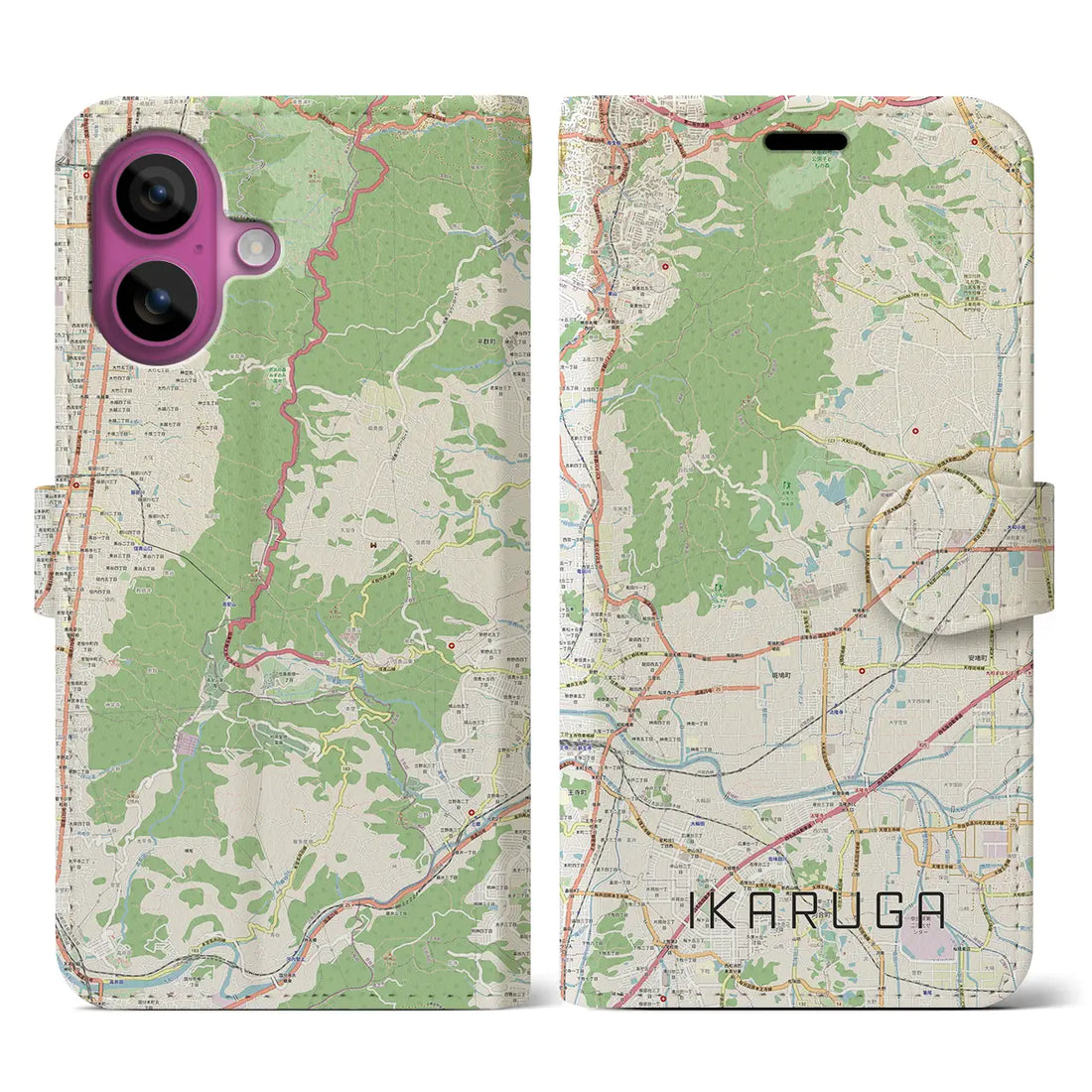 【斑鳩(奈良県)】地図柄iPhoneケース(手帳タイプ)ナチュラル・iPhone 16 Pro 用