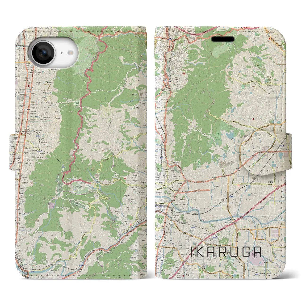 【斑鳩(奈良県)】地図柄iPhoneケース(手帳タイプ)