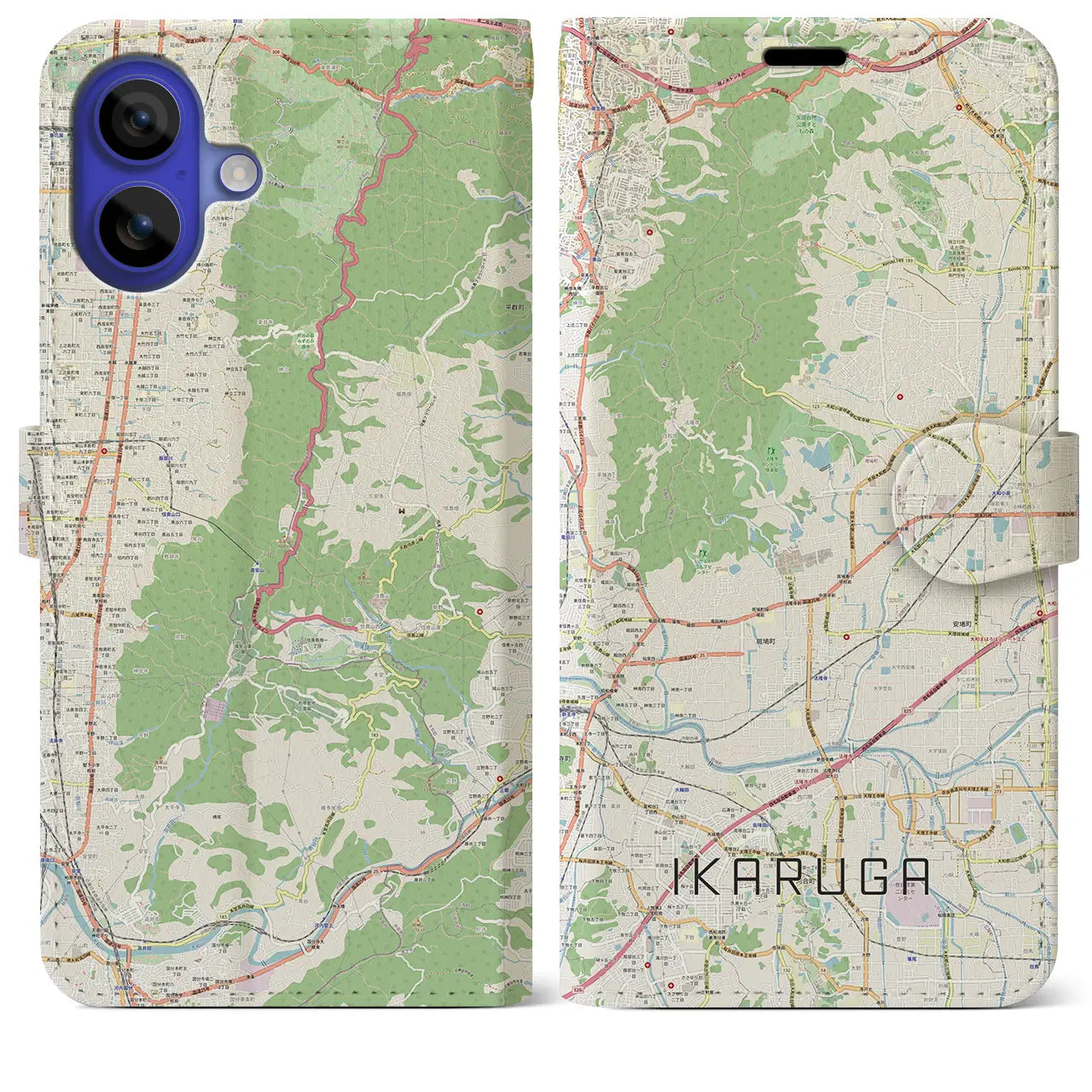 【斑鳩(奈良県)】地図柄iPhoneケース(手帳タイプ)