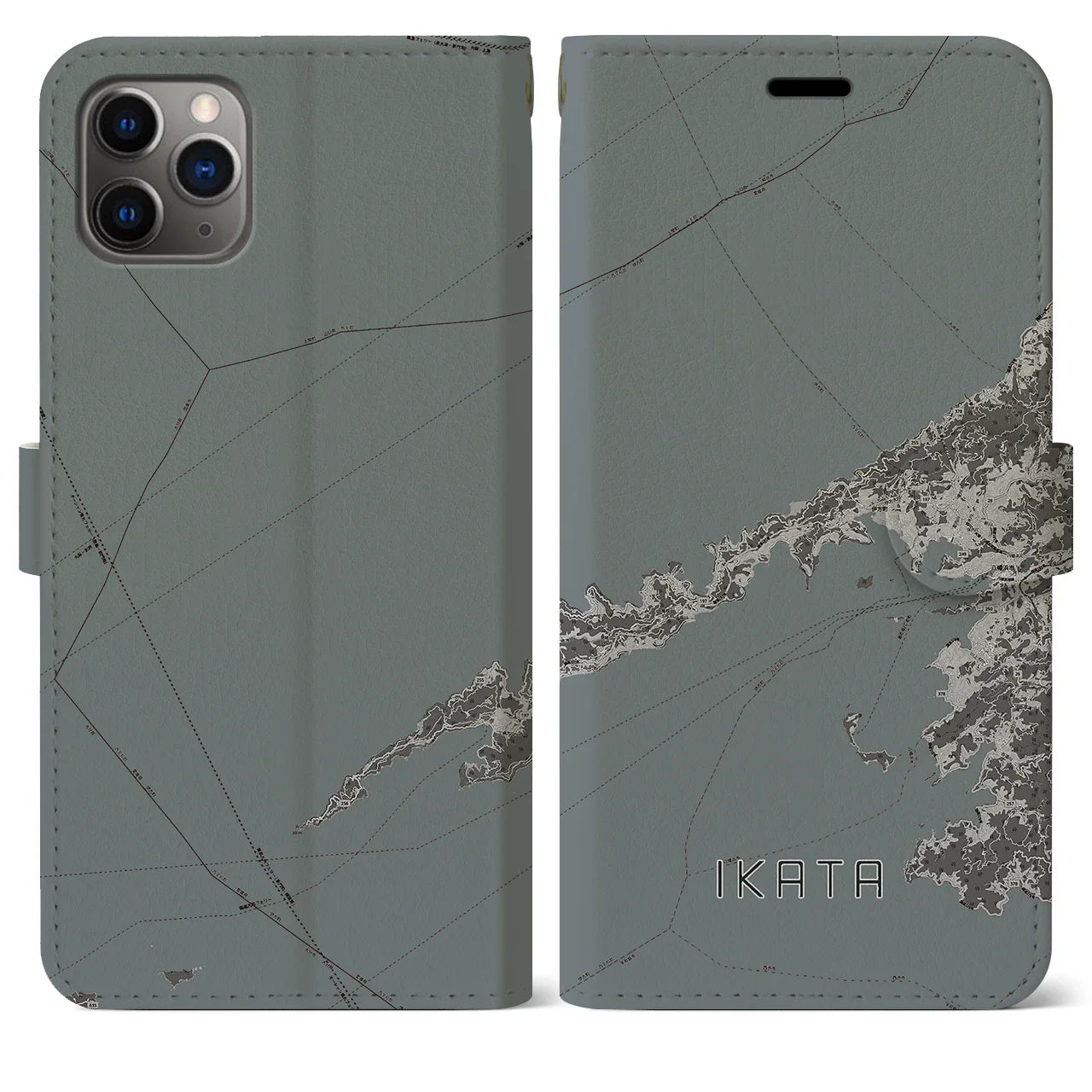 【伊方(愛媛県)】地図柄iPhoneケース(手帳タイプ)モノトーン・iPhone 11 Pro Max 用