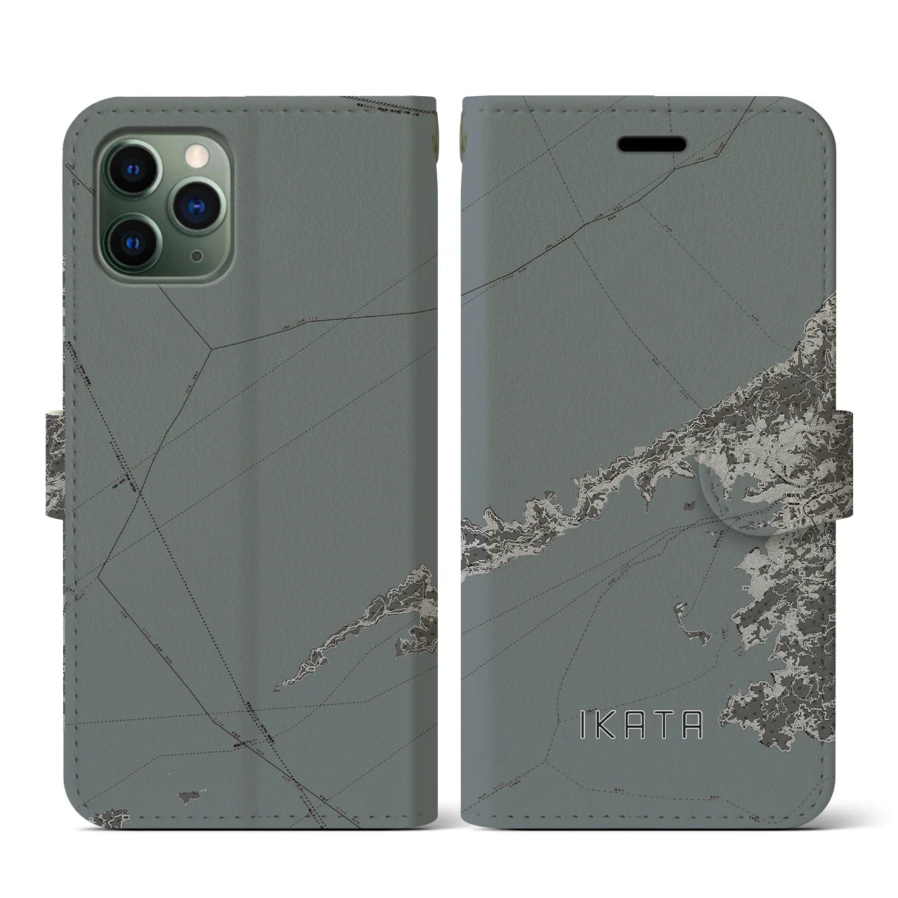 【伊方(愛媛県)】地図柄iPhoneケース(手帳タイプ)モノトーン・iPhone 11 Pro 用