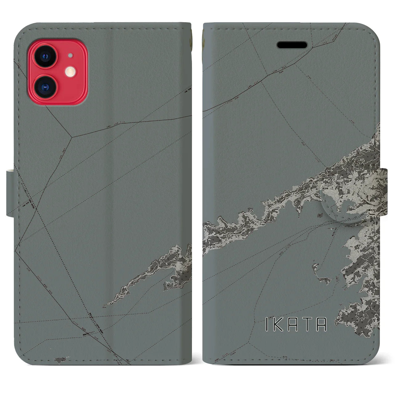 【伊方(愛媛県)】地図柄iPhoneケース(手帳タイプ)モノトーン・iPhone 11 用