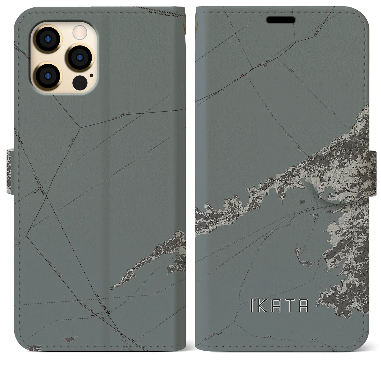 【伊方(愛媛県)】地図柄iPhoneケース(手帳タイプ)モノトーン・iPhone 12 Pro Max 用