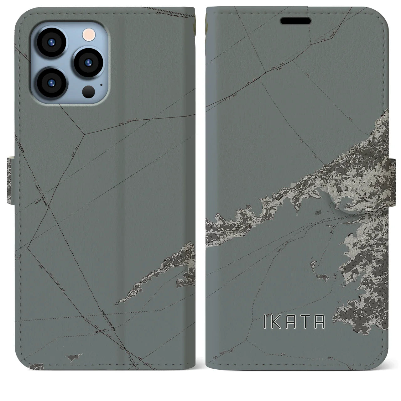 【伊方(愛媛県)】地図柄iPhoneケース(手帳タイプ)モノトーン・iPhone 13 Pro Max 用