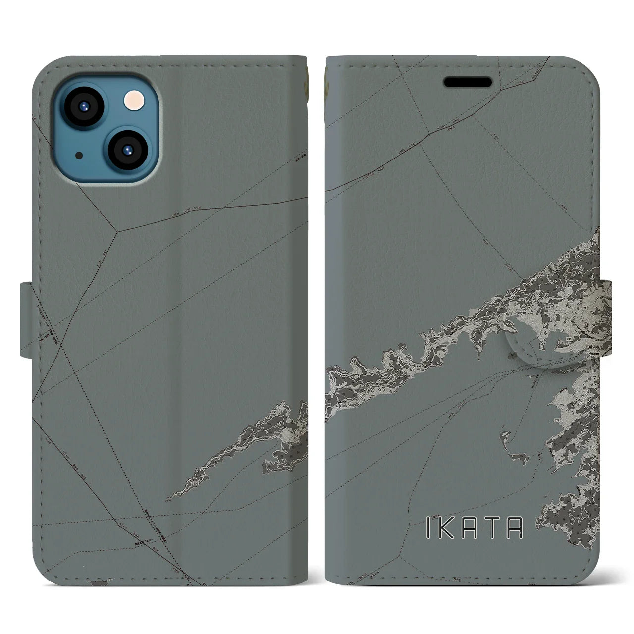【伊方(愛媛県)】地図柄iPhoneケース(手帳タイプ)モノトーン・iPhone 13 用