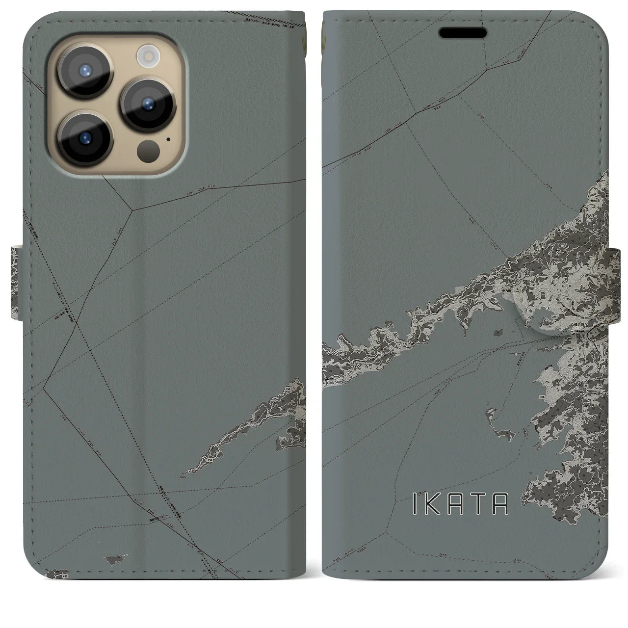 【伊方(愛媛県)】地図柄iPhoneケース(手帳タイプ)モノトーン・iPhone 14 Pro Max 用