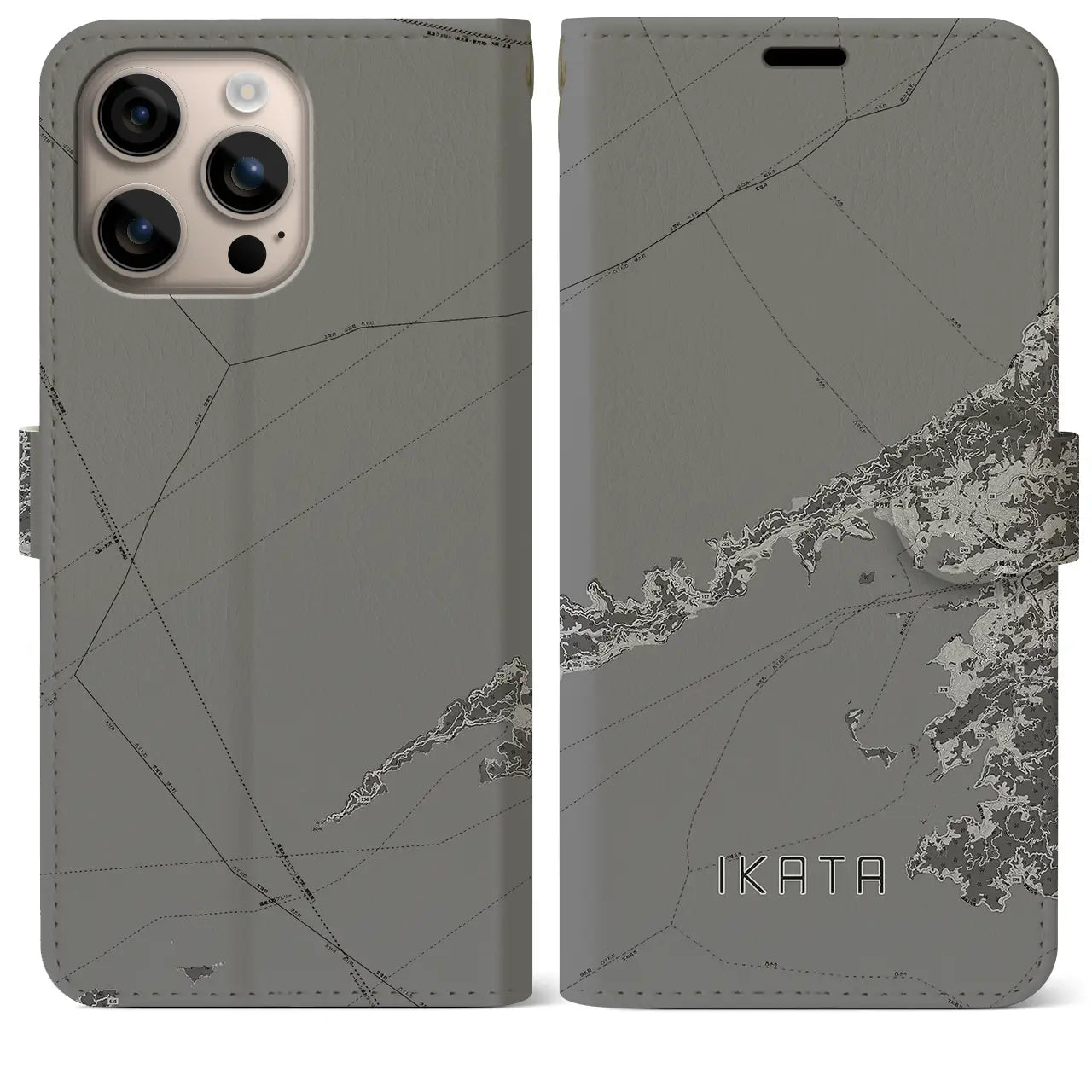 【伊方(愛媛県)】地図柄iPhoneケース(手帳タイプ)モノトーン・iPhone 16 Plus 用