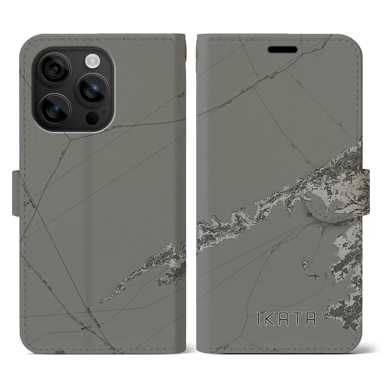 【伊方(愛媛県)】地図柄iPhoneケース(手帳タイプ)モノトーン・iPhone 16 用