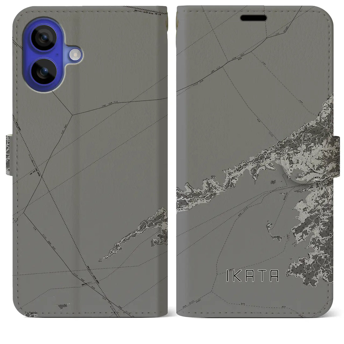 【伊方(愛媛県)】地図柄iPhoneケース(手帳タイプ)モノトーン・iPhone 16 Pro Max 用