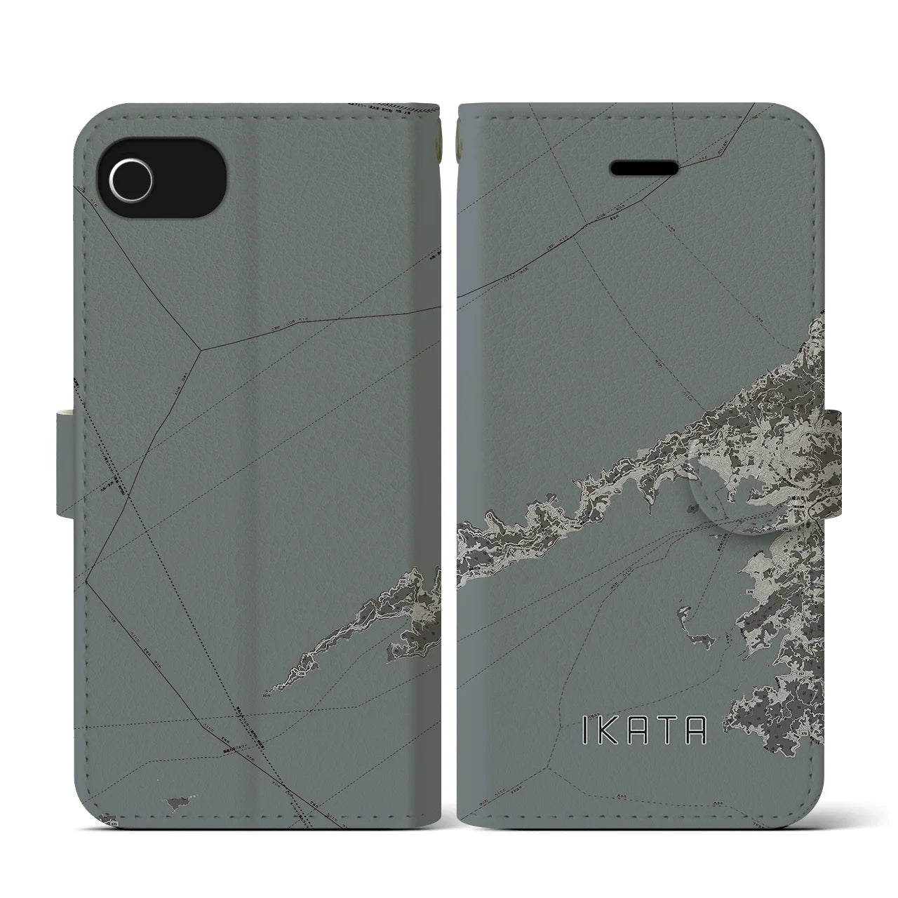 【伊方(愛媛県)】地図柄iPhoneケース(手帳タイプ)モノトーン・iPhone SE(第3 / 第2世代) / 8 / 7 / 6s / 6 用