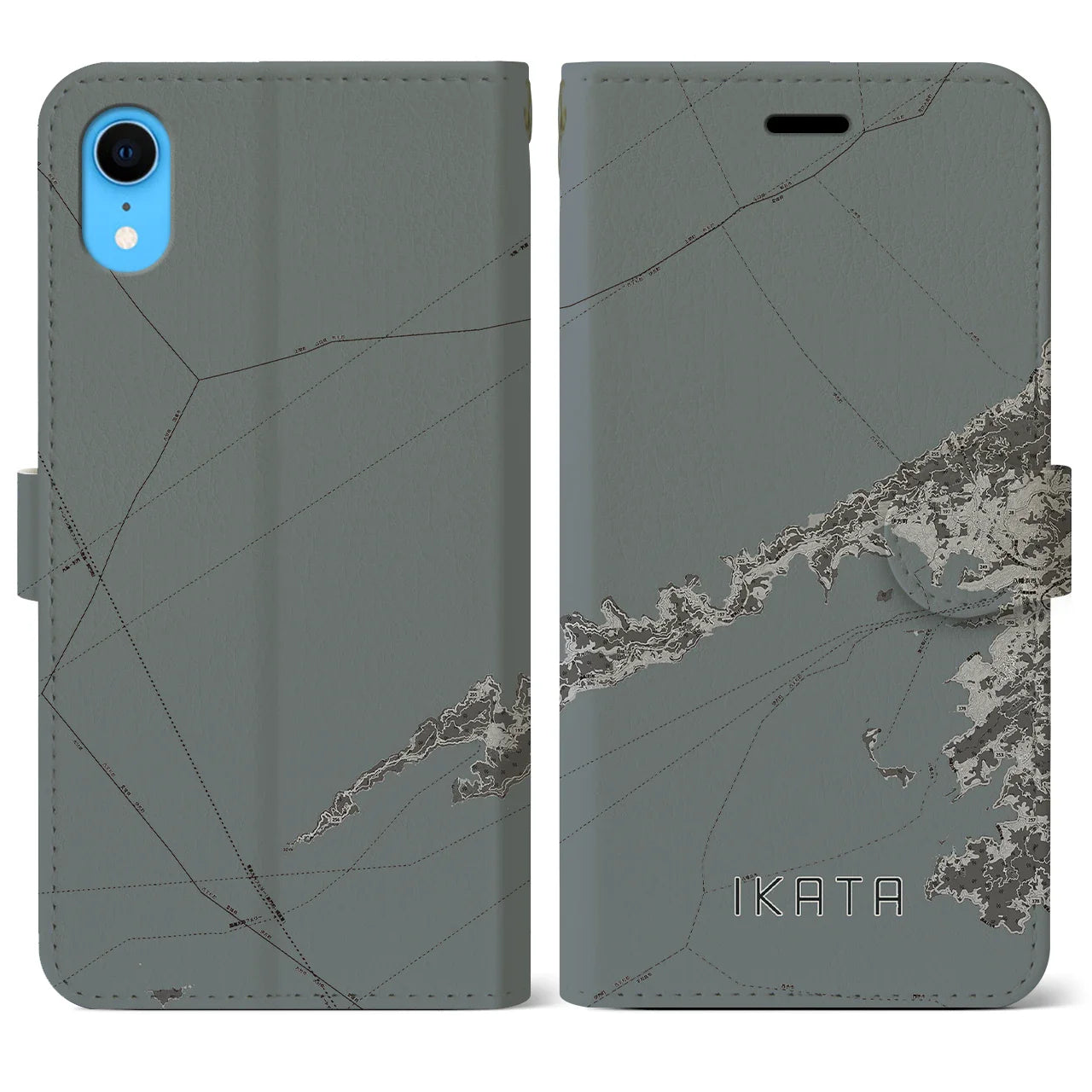 【伊方(愛媛県)】地図柄iPhoneケース(手帳タイプ)モノトーン・iPhone XR 用
