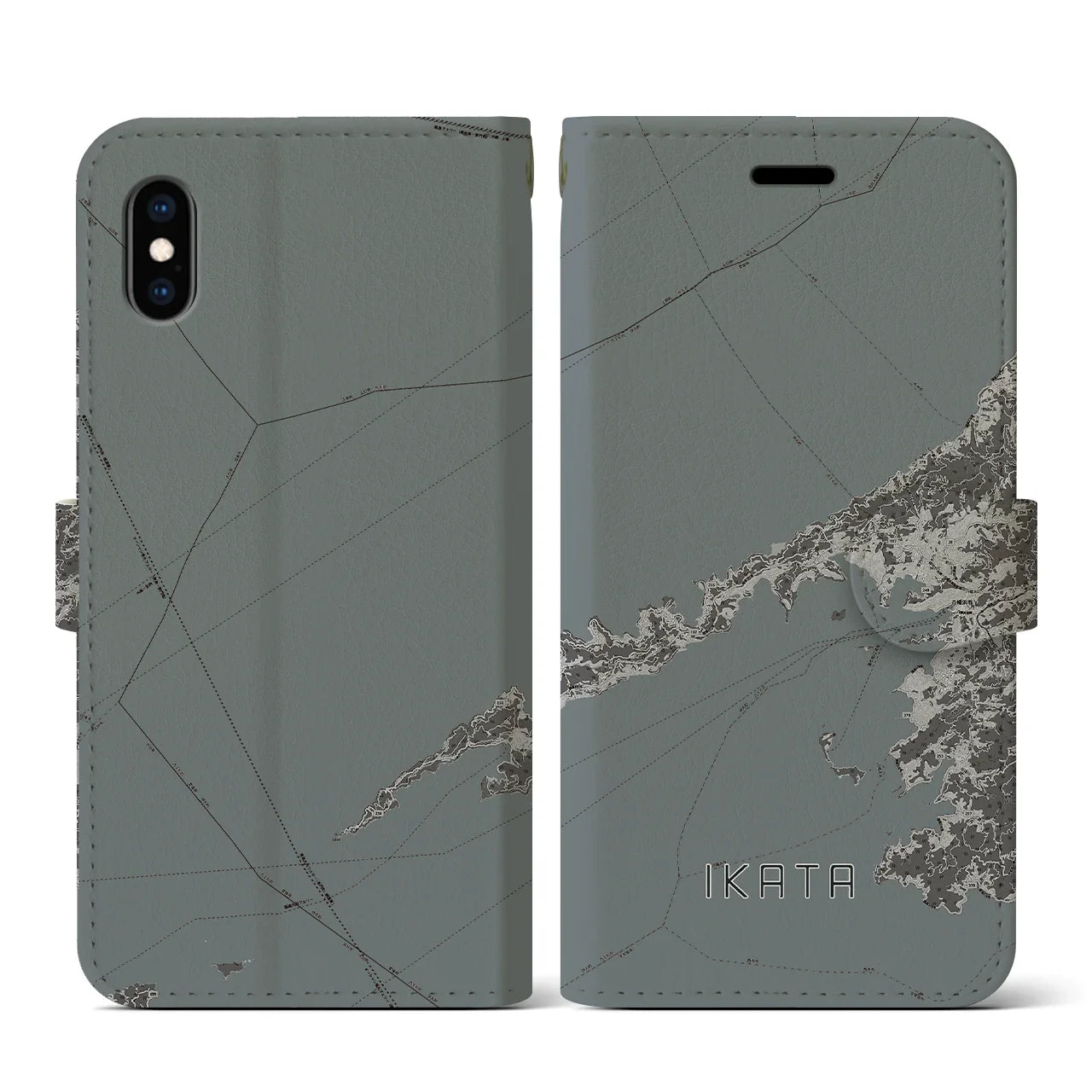 【伊方(愛媛県)】地図柄iPhoneケース(手帳タイプ)モノトーン・iPhone XS / X 用