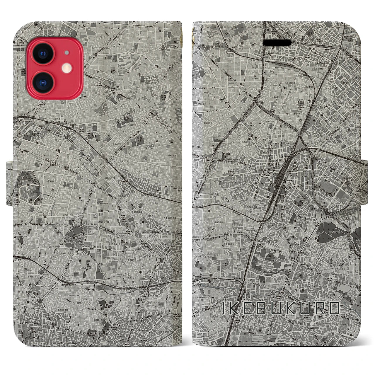 【池袋(東京都)】地図柄iPhoneケース(手帳タイプ)モノトーン・iPhone 11 用