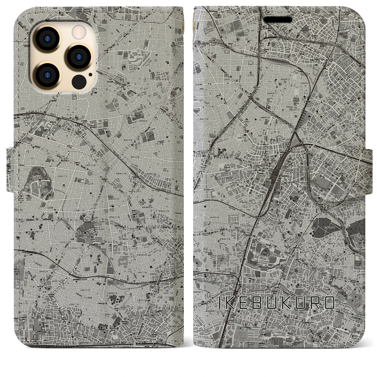 【池袋(東京都)】地図柄iPhoneケース(手帳タイプ)モノトーン・iPhone 12 Pro Max 用