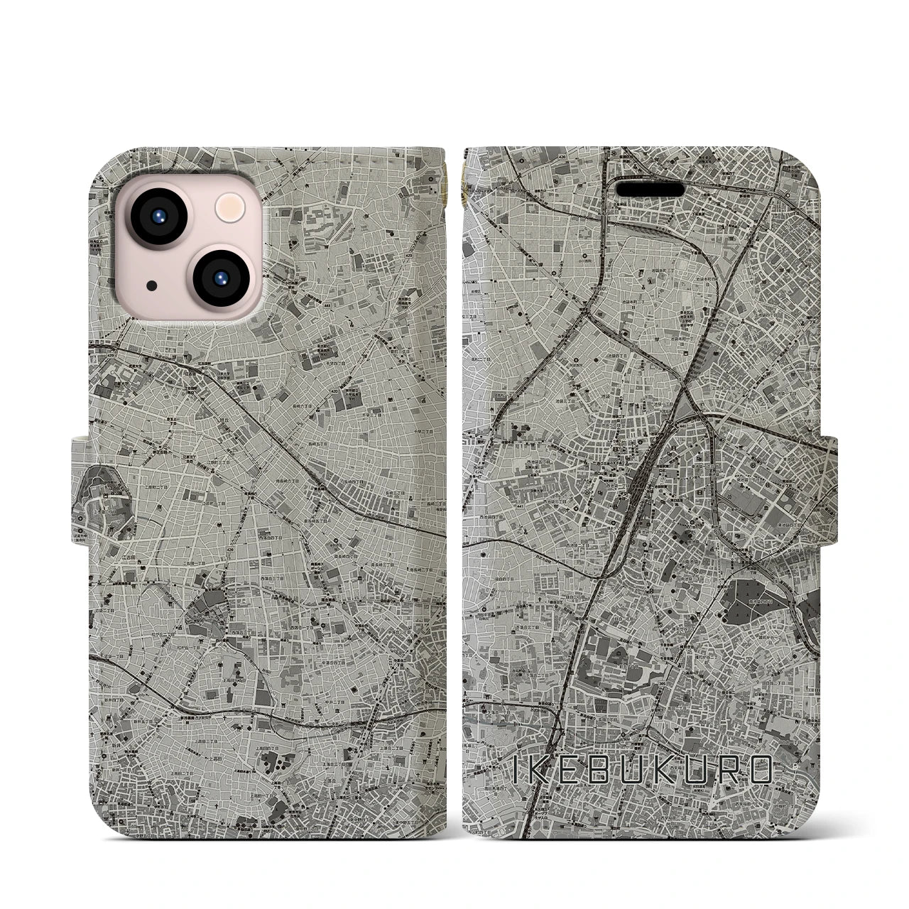 【池袋(東京都)】地図柄iPhoneケース(手帳タイプ)モノトーン・iPhone 13 mini 用