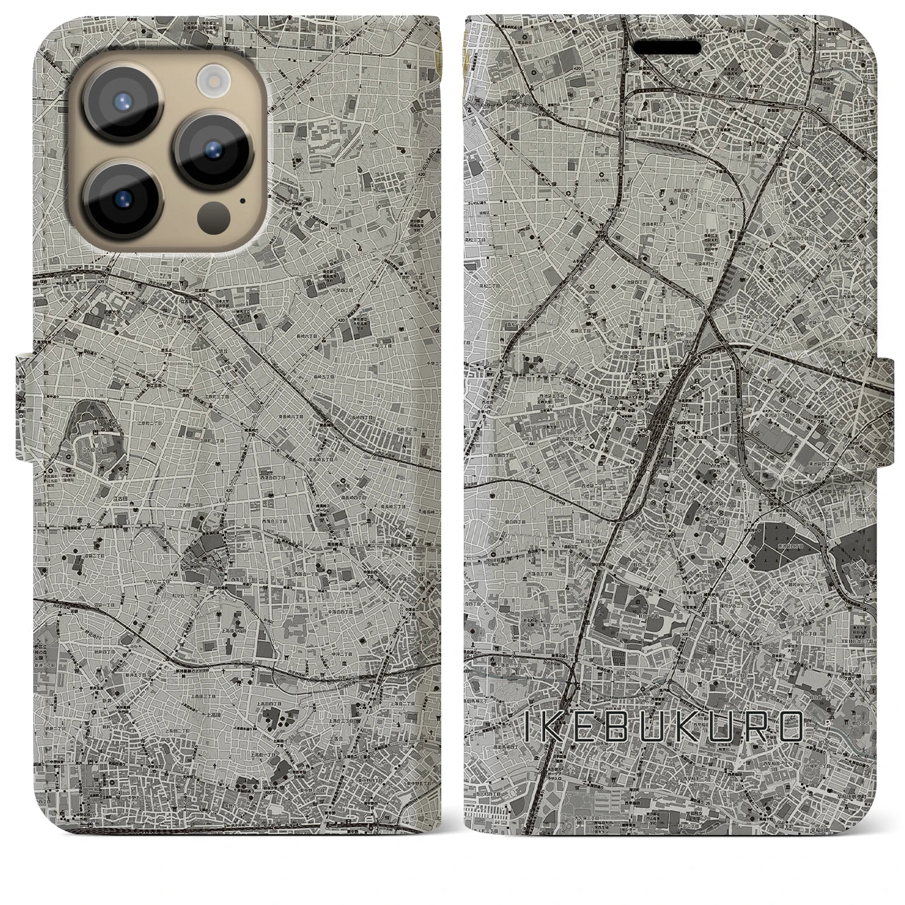 【池袋(東京都)】地図柄iPhoneケース(手帳タイプ)モノトーン・iPhone 14 Pro Max 用